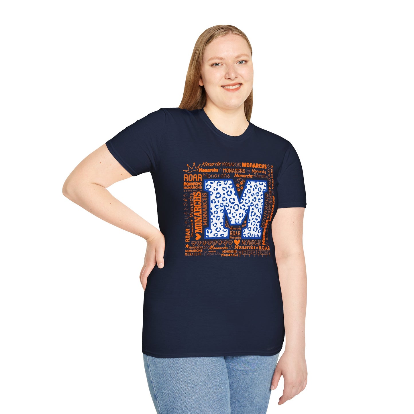 Blue Leopard M Monarchs Roar Unisex Softstyle T-Shirt - Fun Leopard Print Design
