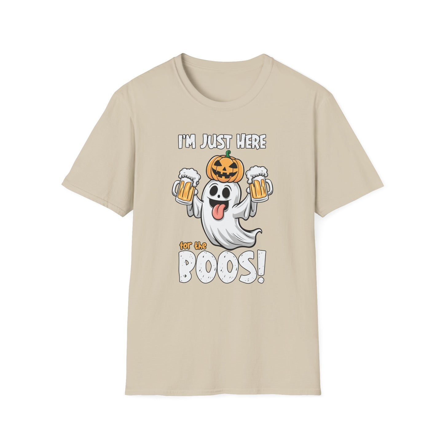 Funny Halloween Ghost T-Shirt - "I'm Just Here for the Boos!" - Unisex Softstyle