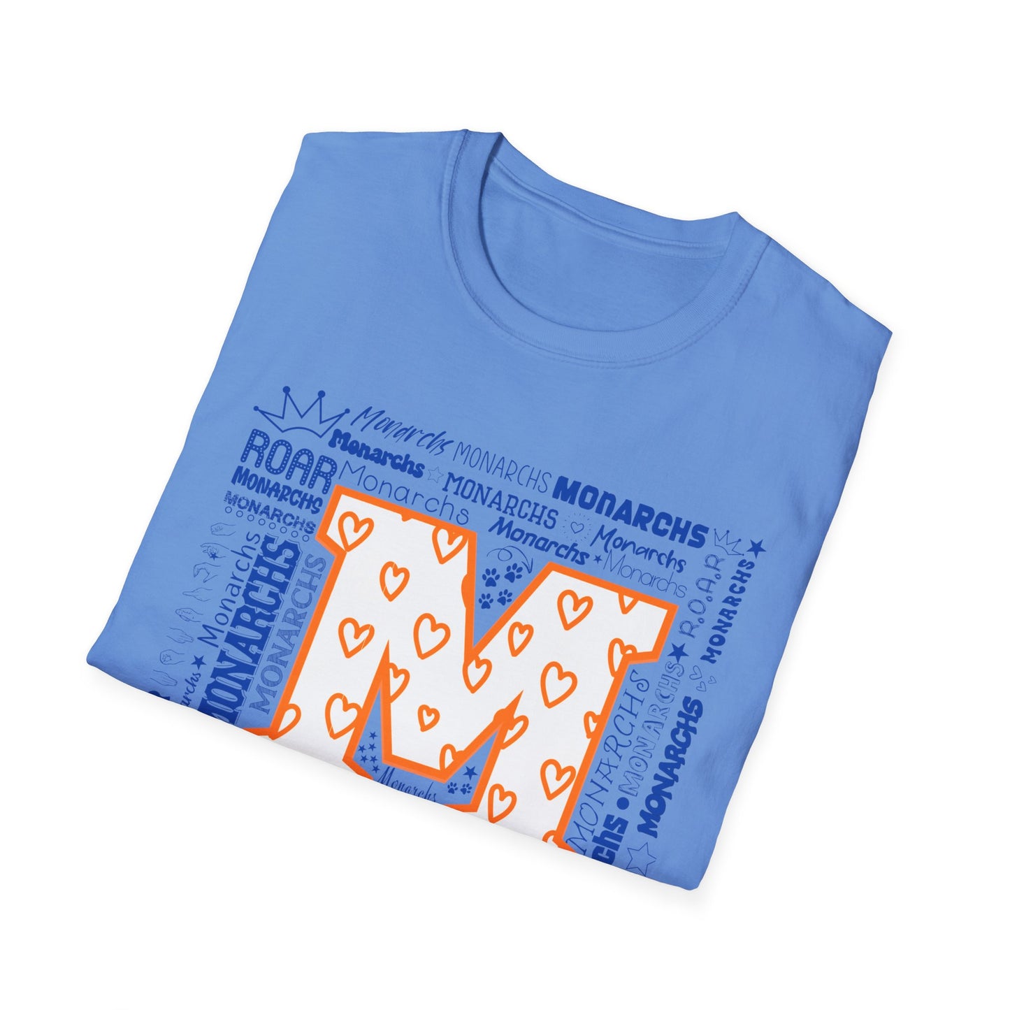 Orange Hearts M Monarch Unisex Softstyle T-Shirt - Perfect for School Spirit and Celebrations