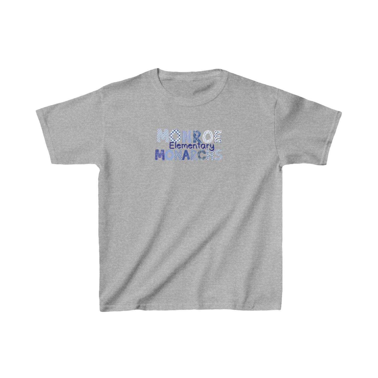 Kids Monroe Elementary Monarchs Blue Patterns   Heavy Cotton Tee - Perfect for School Events & Celebrations