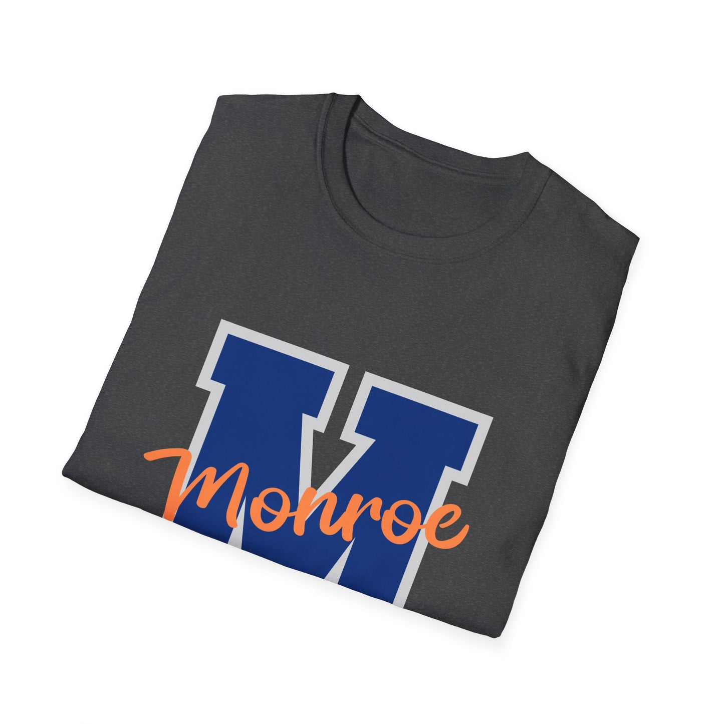 Monroe M Blue Orange Monroe Unisex Softstyle T-Shirt - Casual Comfort & Custom Style