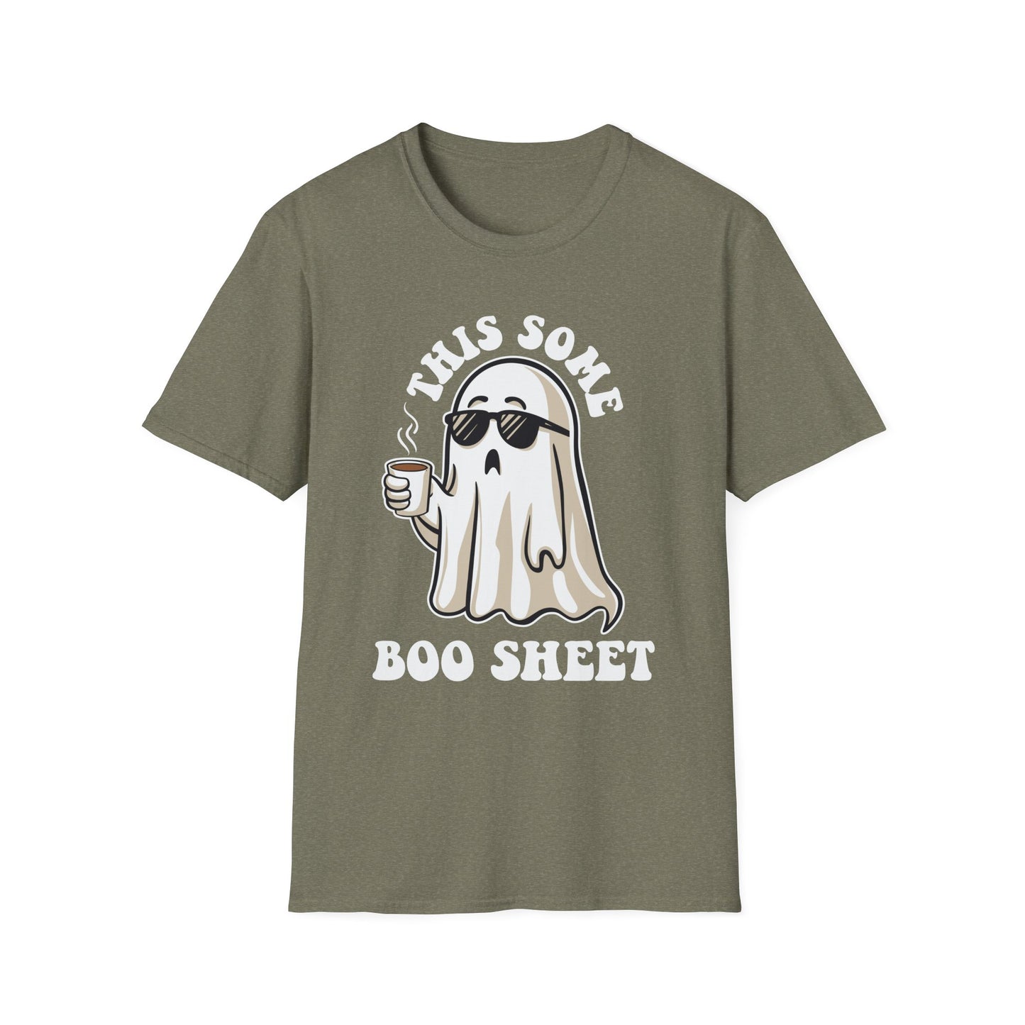 Cool Ghost Sipping Coffee Halloween "Boo Sheet" Unisex Softstyle T-Shirt