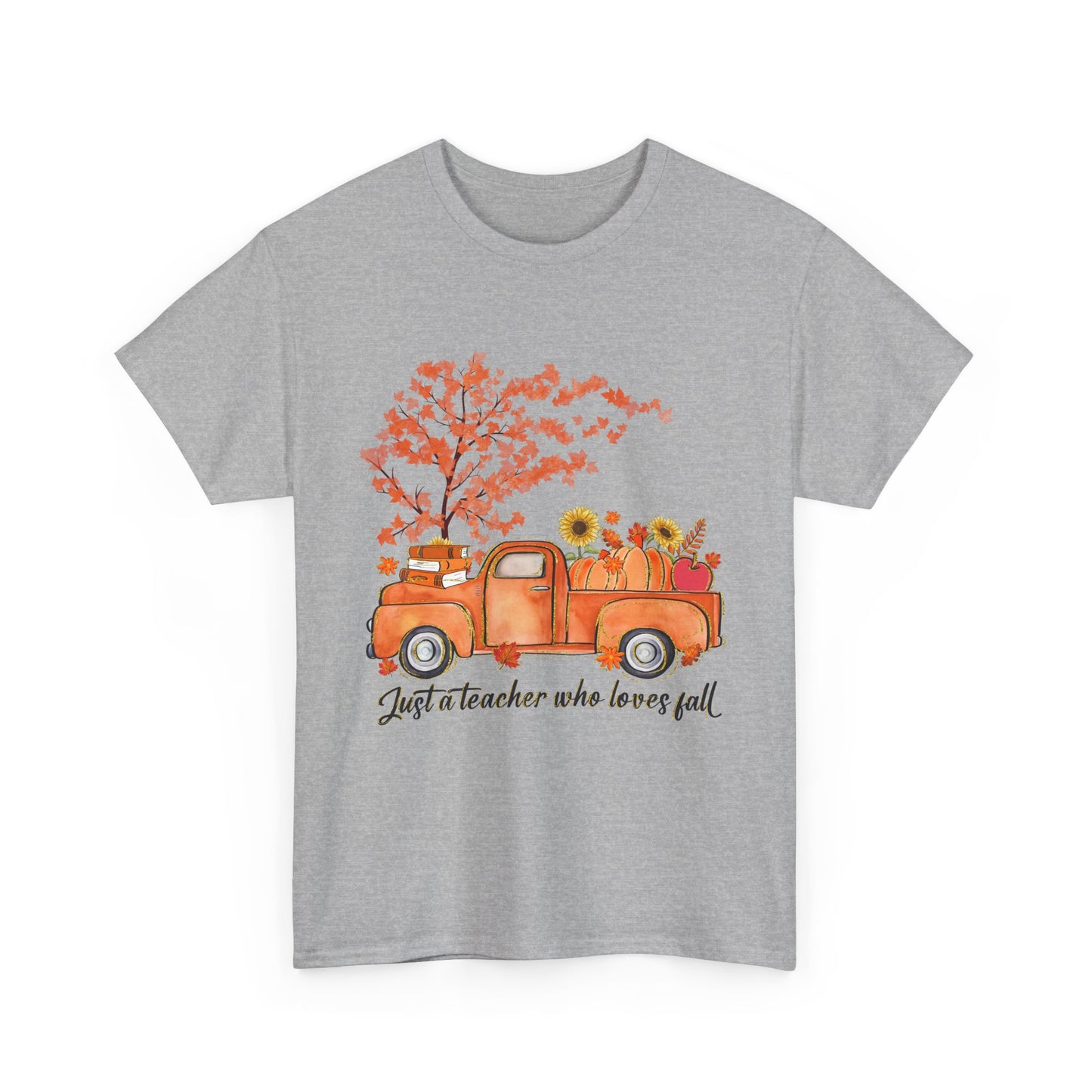 "Just a Teacher Who Loves Fall" Fall Teacher Unisex Heavy Cotton Tee - Perfect for Autumn Celebrations