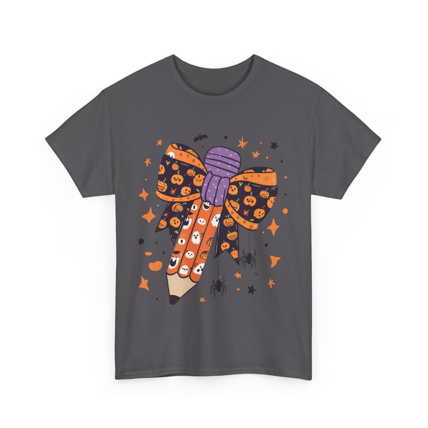 Halloween Pencil Bow School Teacher Unisex Heavy Cotton Tee