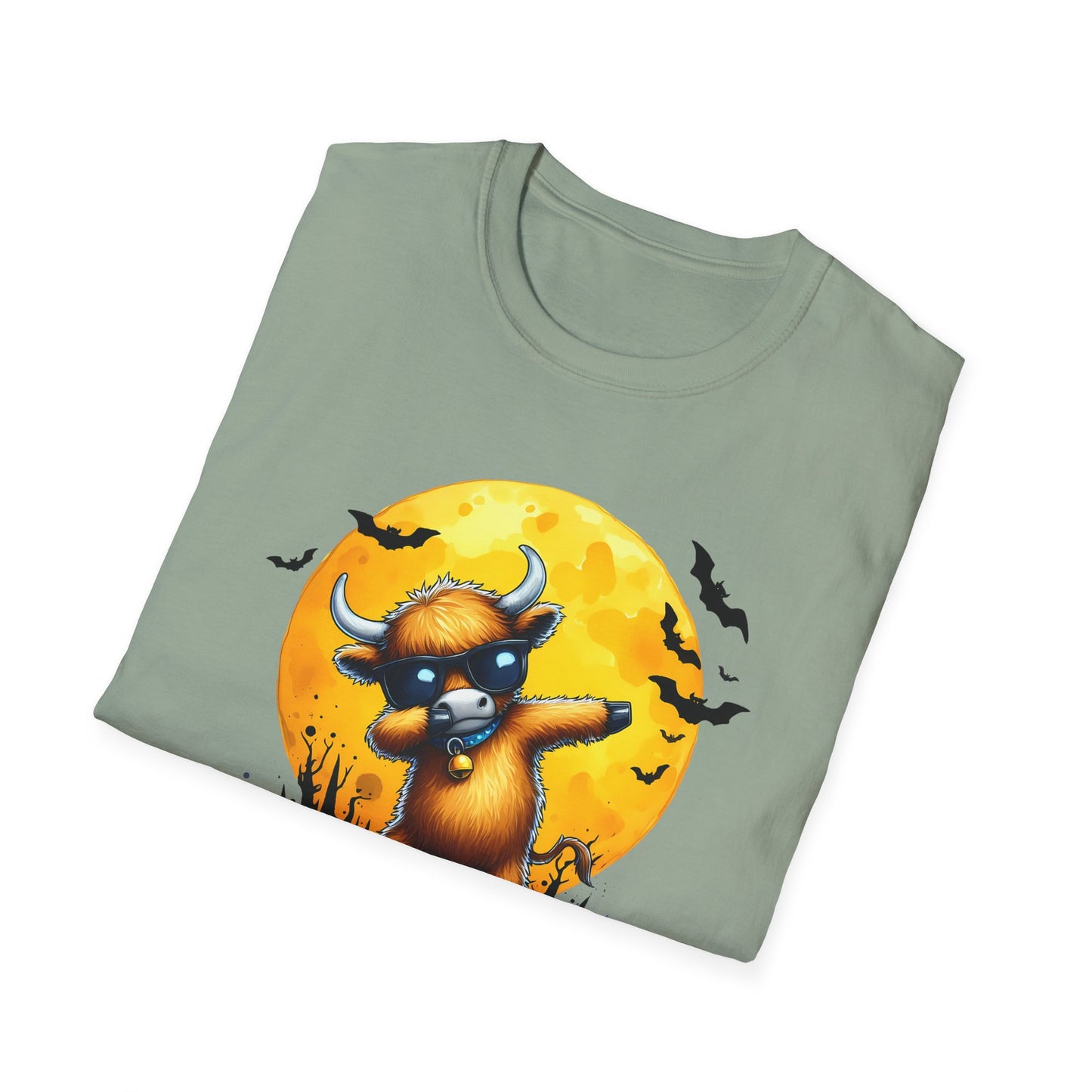 Dabbing Funny Halloween Cow T-Shirt - Unisex Softstyle Tee for Spooky Season