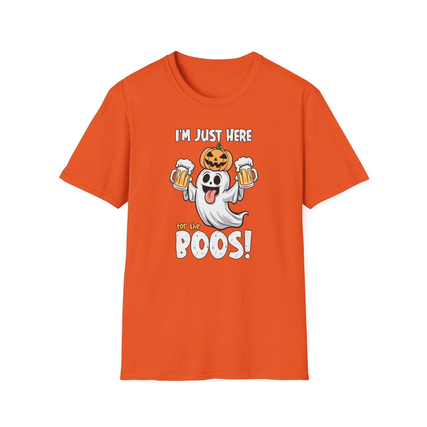 Funny Halloween Ghost T-Shirt - "I'm Just Here for the Boos!" - Unisex Softstyle