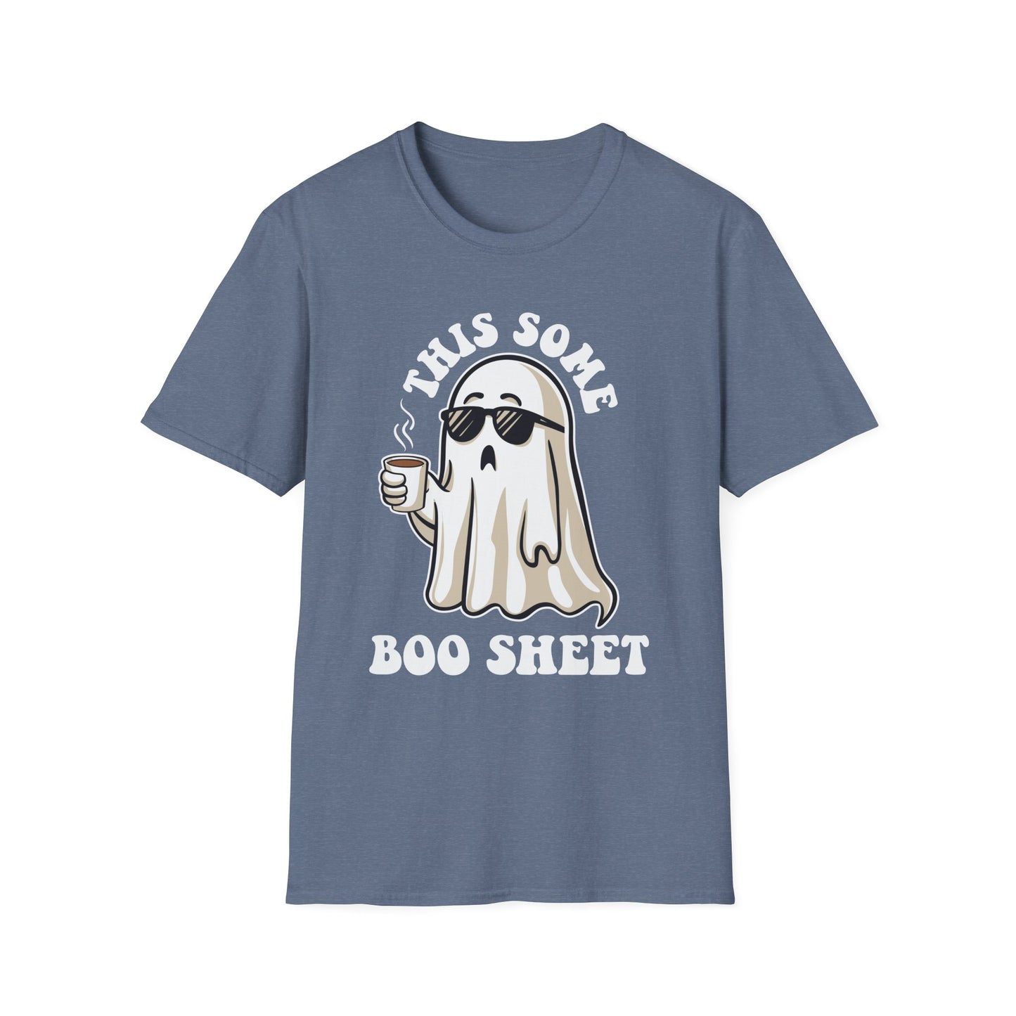 Cool Ghost Sipping Coffee Halloween "Boo Sheet" Unisex Softstyle T-Shirt