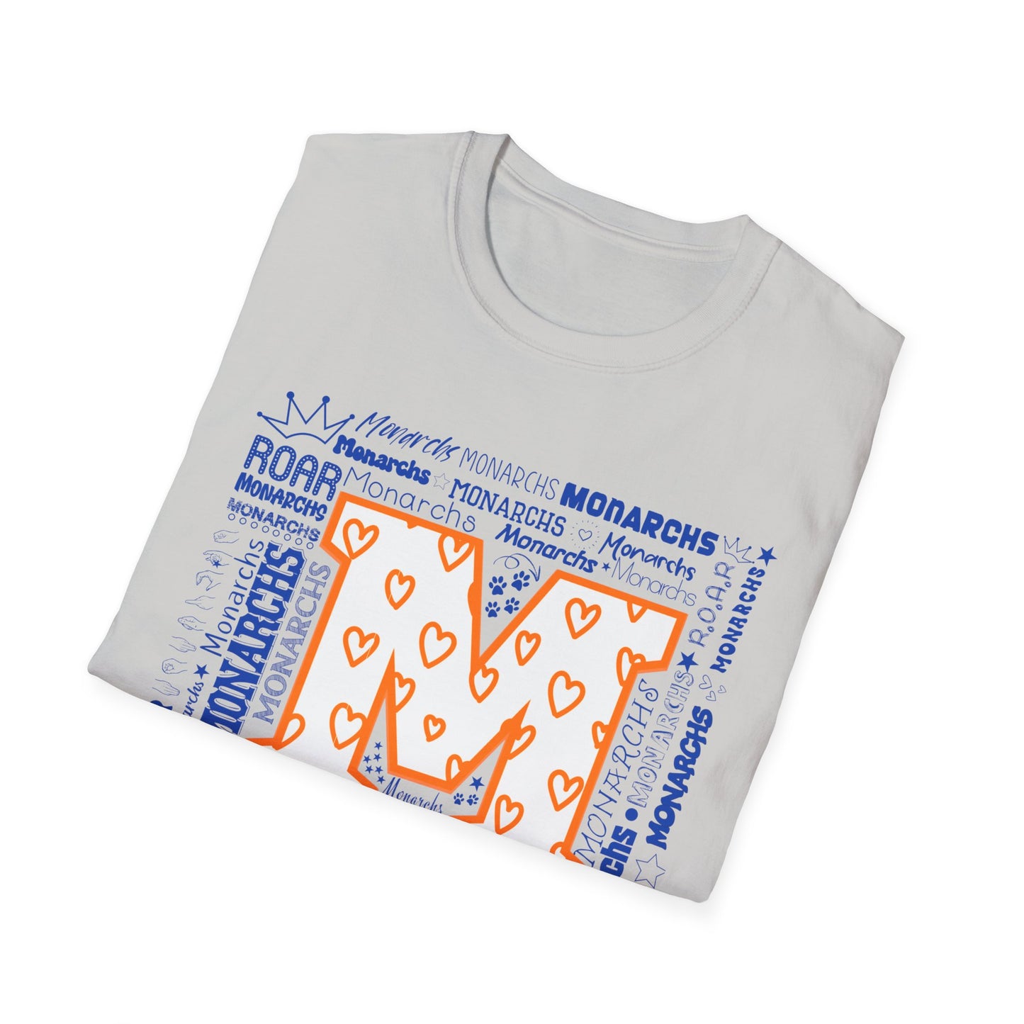 Orange Hearts M Monarch Unisex Softstyle T-Shirt - Perfect for School Spirit and Celebrations