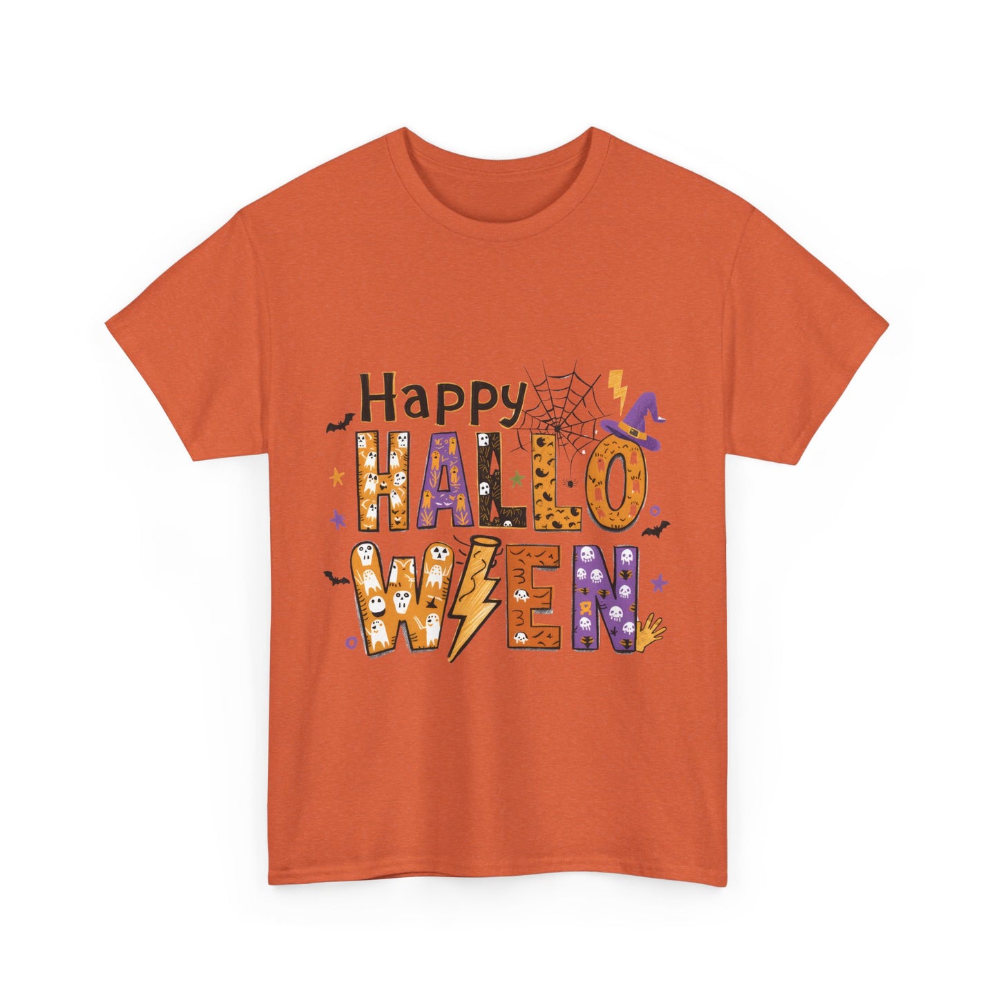 Happy Halloween Unisex Heavy Cotton Tee - Fun Festive Halloween School Teacher T-Shirt for Fall Celebrations
