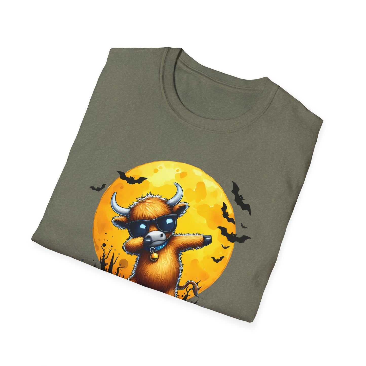Dabbing Funny Halloween Cow T-Shirt - Unisex Softstyle Tee for Spooky Season