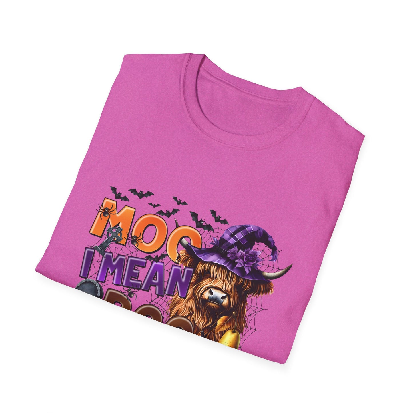 Funny Cow Halloween T-Shirt - "MOO I Mean BOO" - Unisex Softstyle Tee