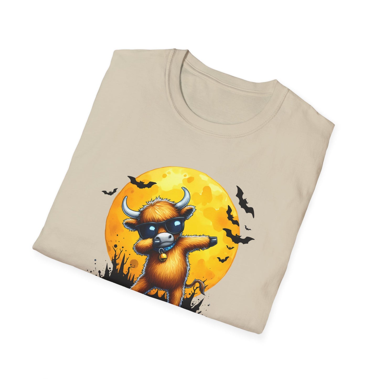 Dabbing Funny Halloween Cow T-Shirt - Unisex Softstyle Tee for Spooky Season