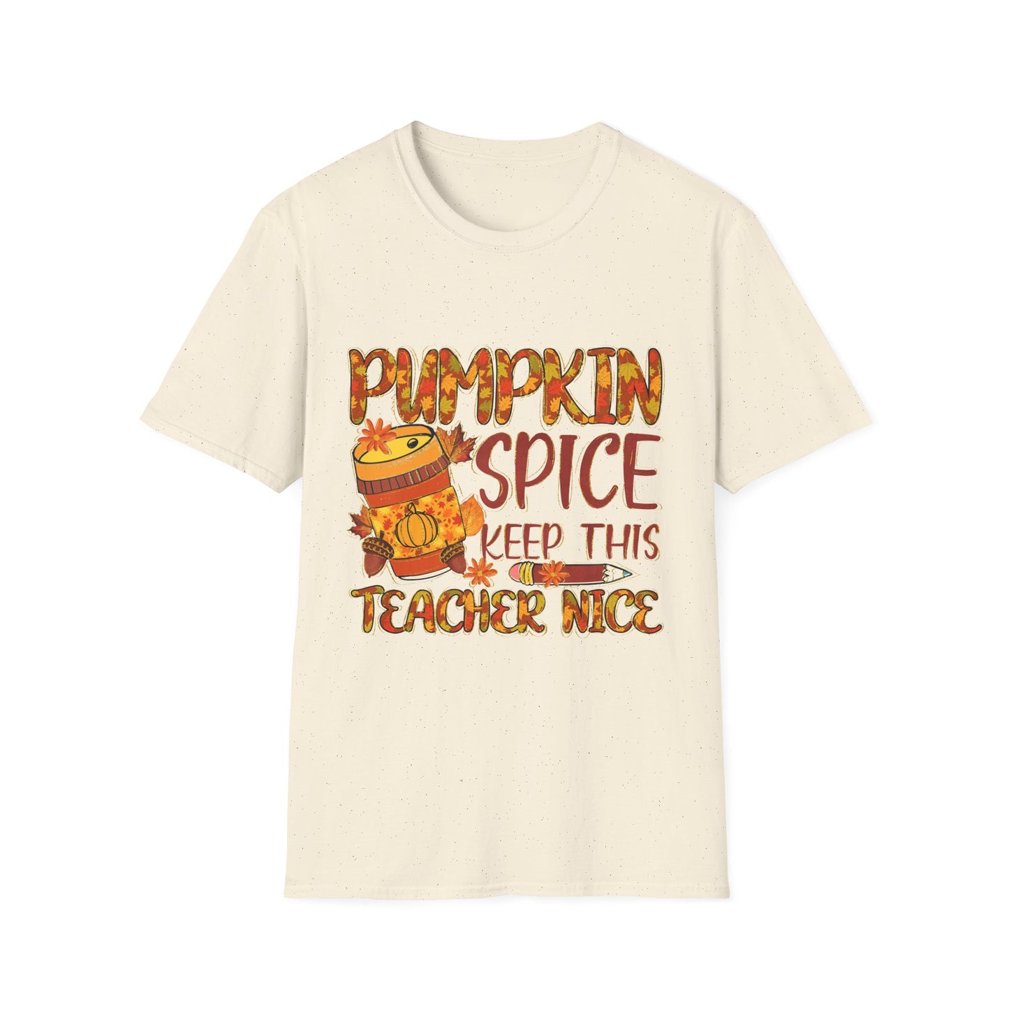 "Pumpkin Spice Keeps this Teacher Nice" Fall Teacher Unisex Softstyle T-Shirt