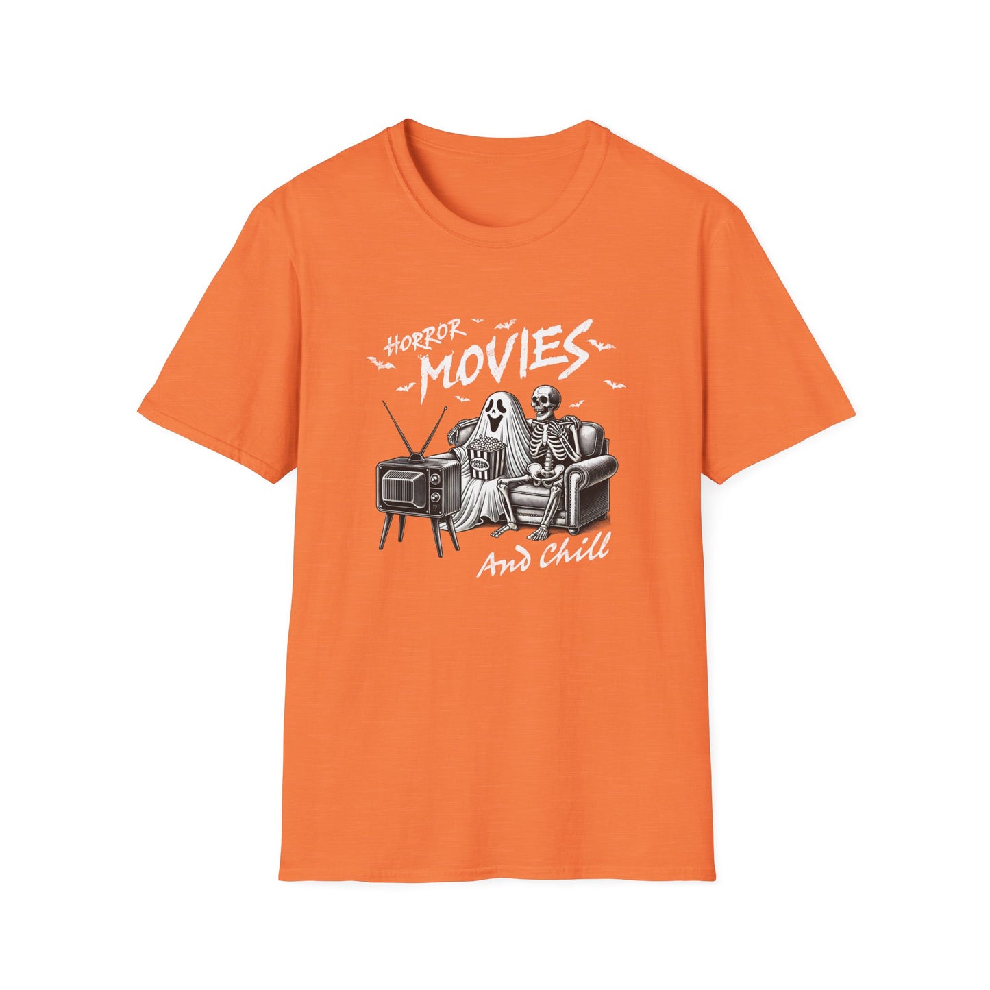 Horror Movies and Chill Unisex Softstyle T-Shirt -Movie Lover or Great Halloween Shirt
