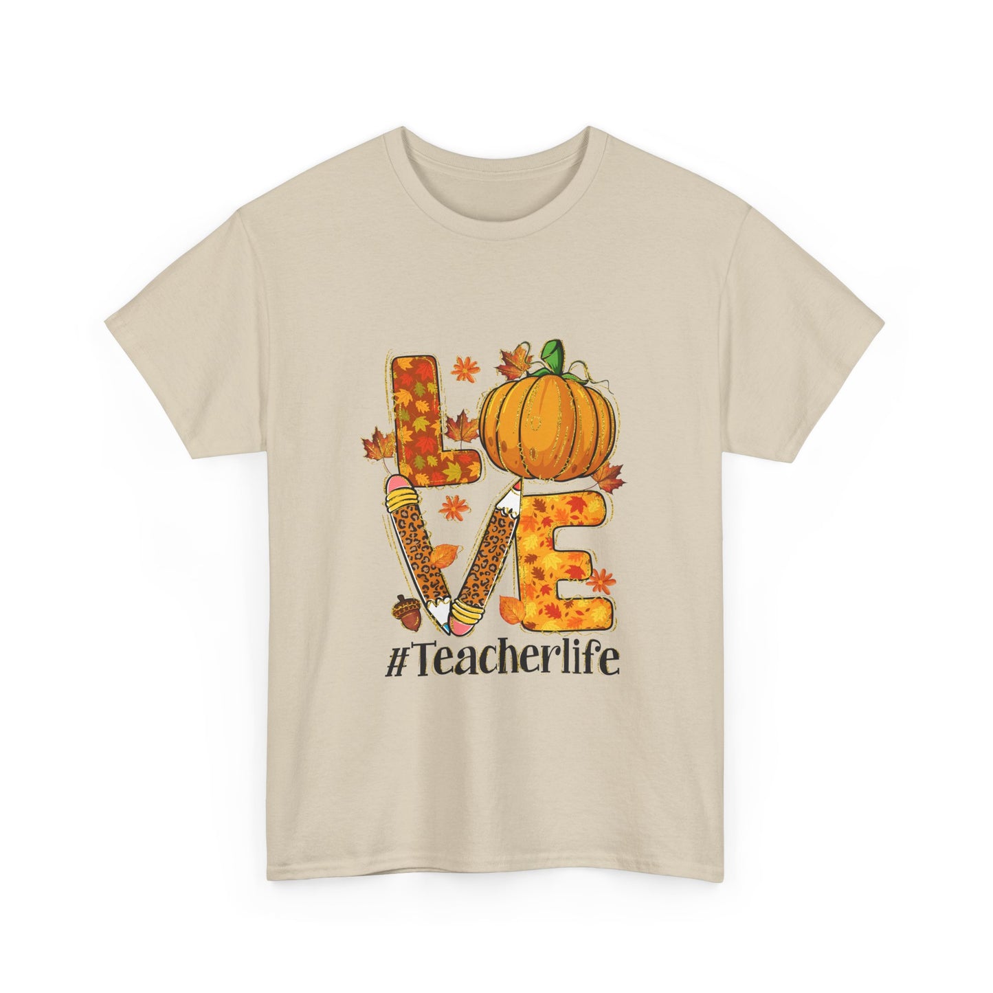 Fall Teacher Life Unisex Heavy Cotton Tee - Love & Pumpkin Design