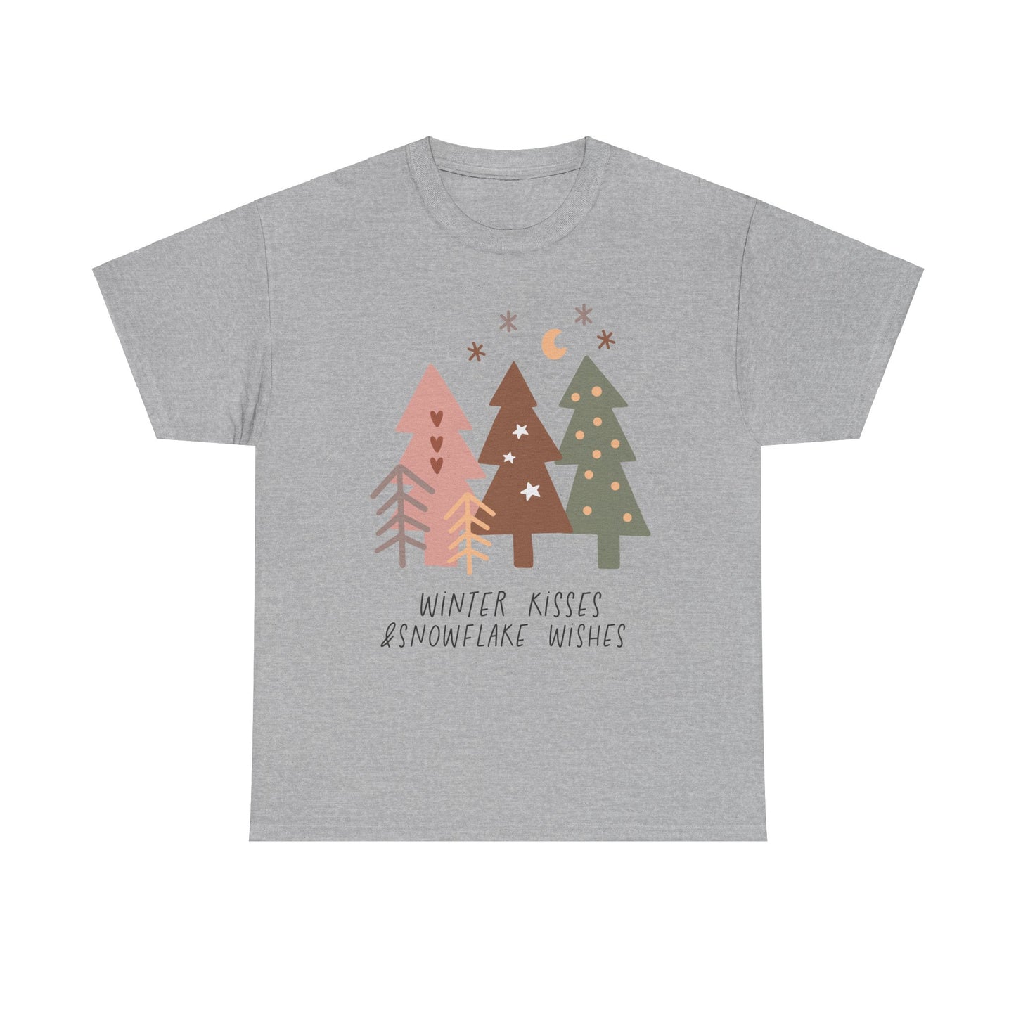 Winter Kisses & Snowflake Wishes Boho Winter Holiday Unisex Heavy Cotton Tee