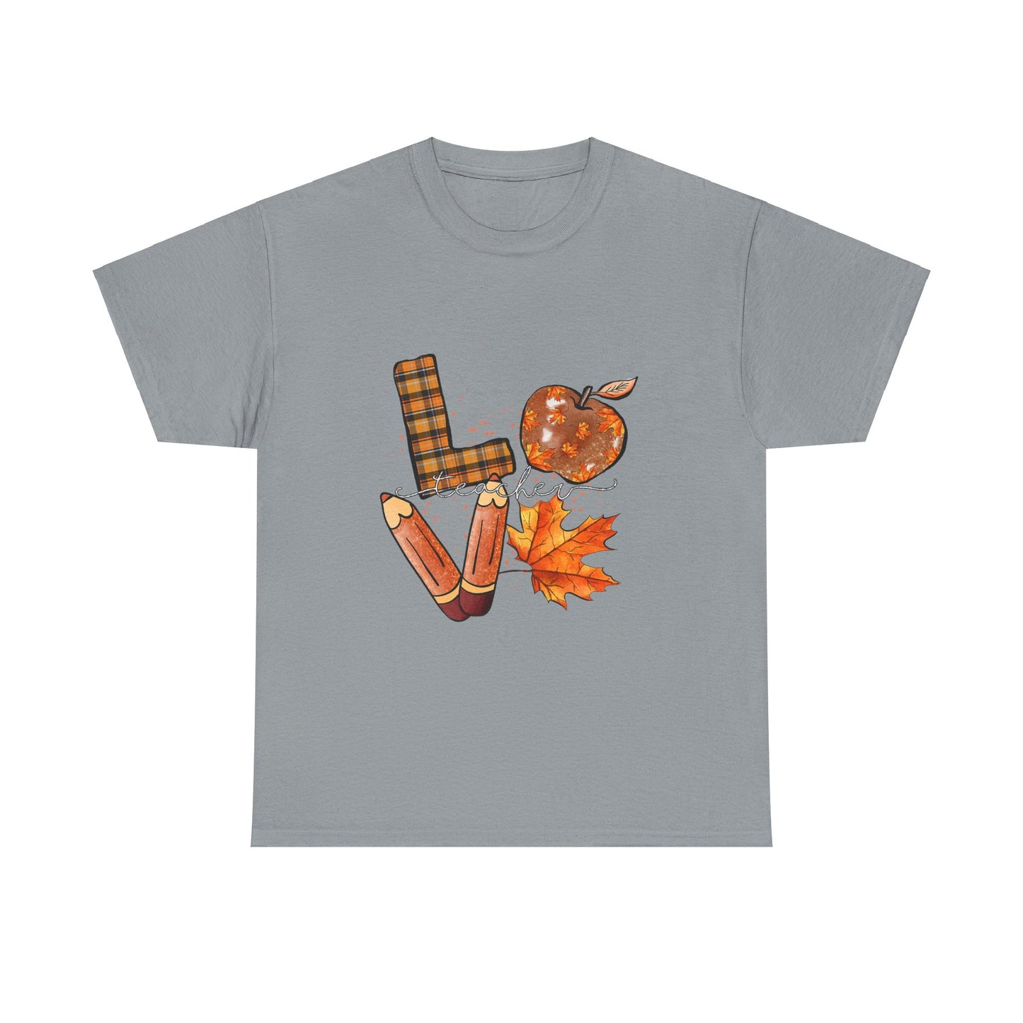 Fall Love Teacher Unisex Heavy Cotton Tee with Autumn Design