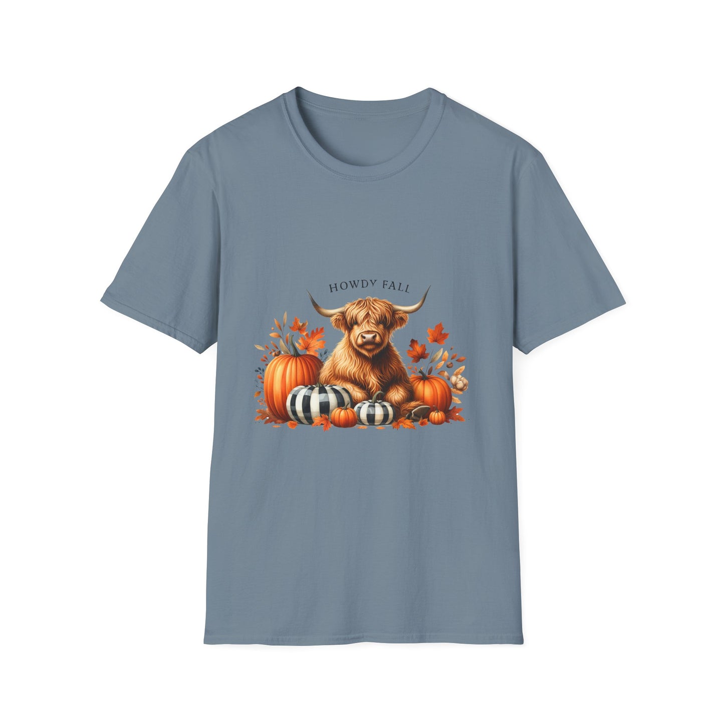 Howdy Fall-Themed Highland Cow Unisex T-Shirt - Cute Pumpkin Design