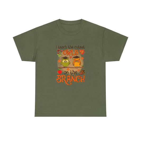 I Teacher The Cutest Owls on the Branch Fall Teacher Unisex Heavy Cotton Tee