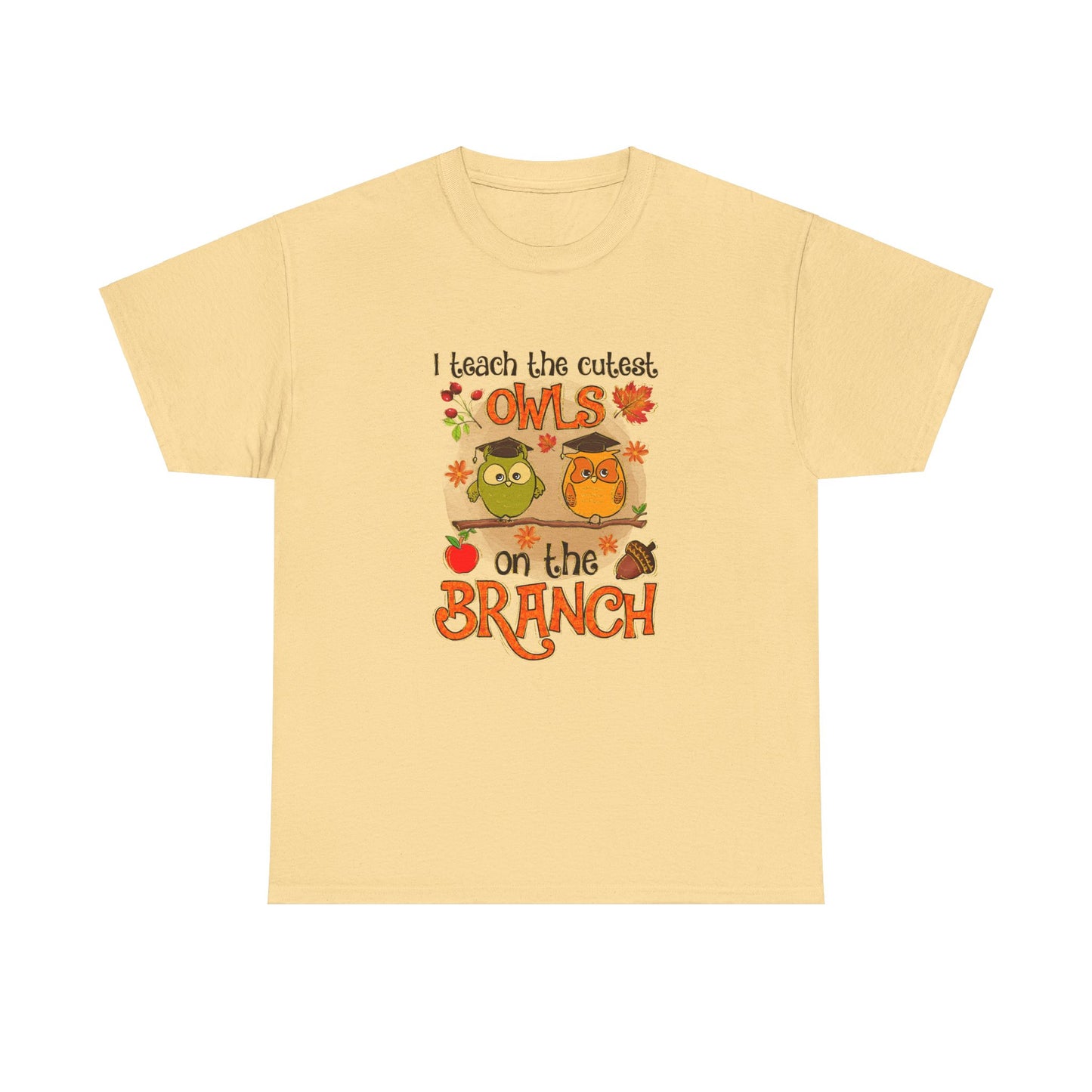 I Teacher The Cutest Owls on the Branch Fall Teacher Unisex Heavy Cotton Tee