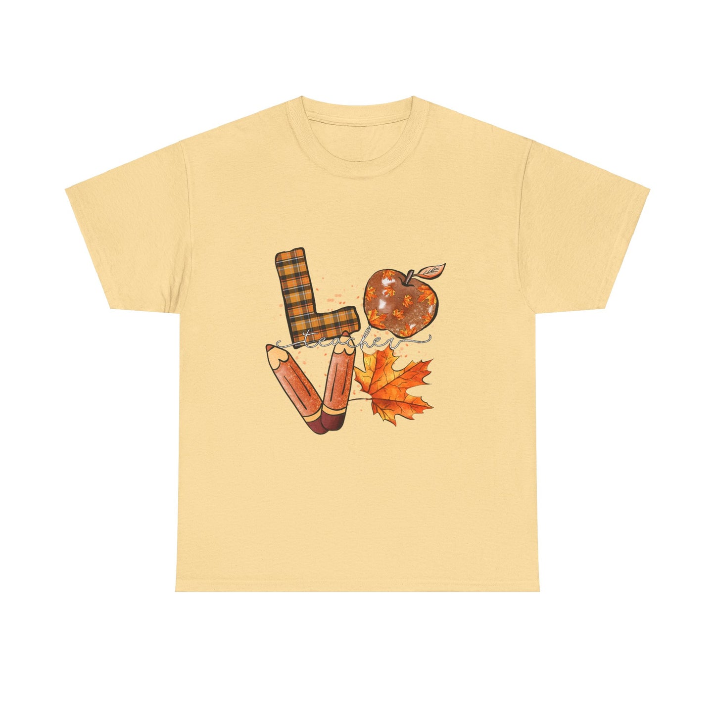 Fall Love Teacher Unisex Heavy Cotton Tee with Autumn Design