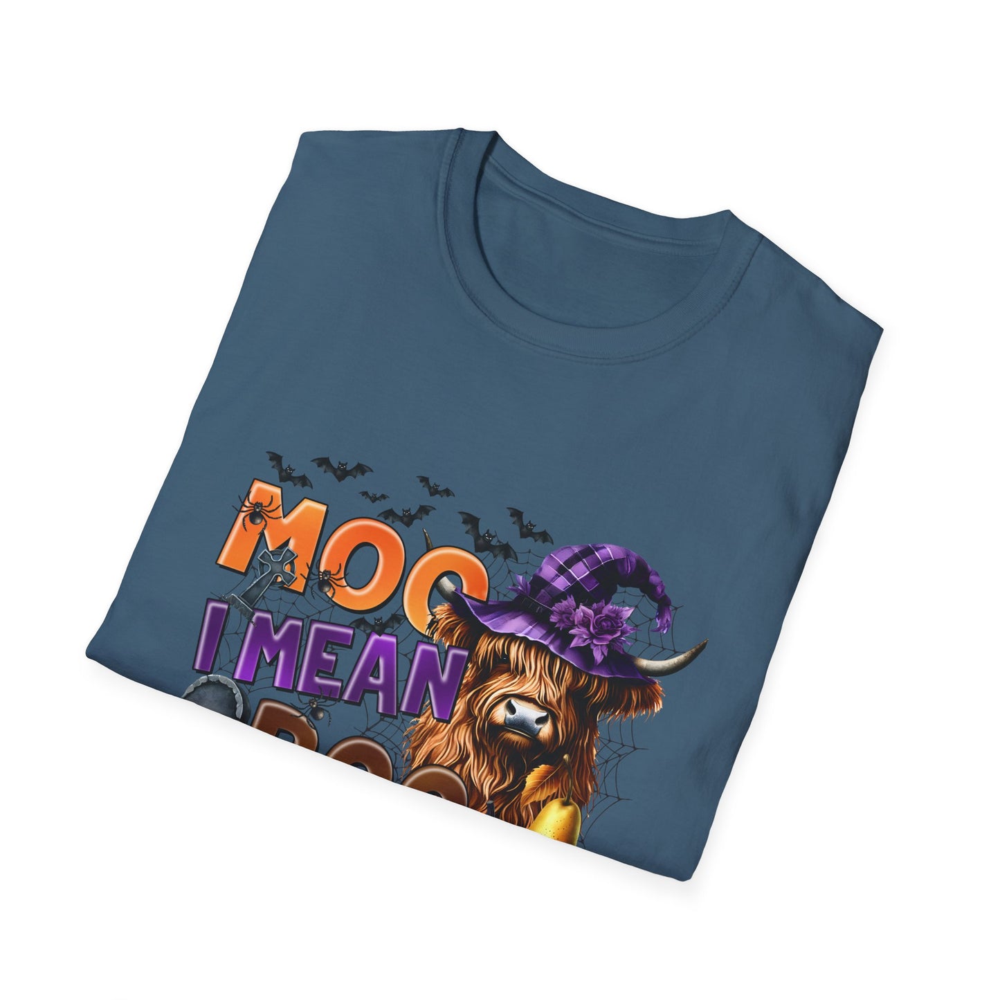 Funny Cow Halloween T-Shirt - "MOO I Mean BOO" - Unisex Softstyle Tee