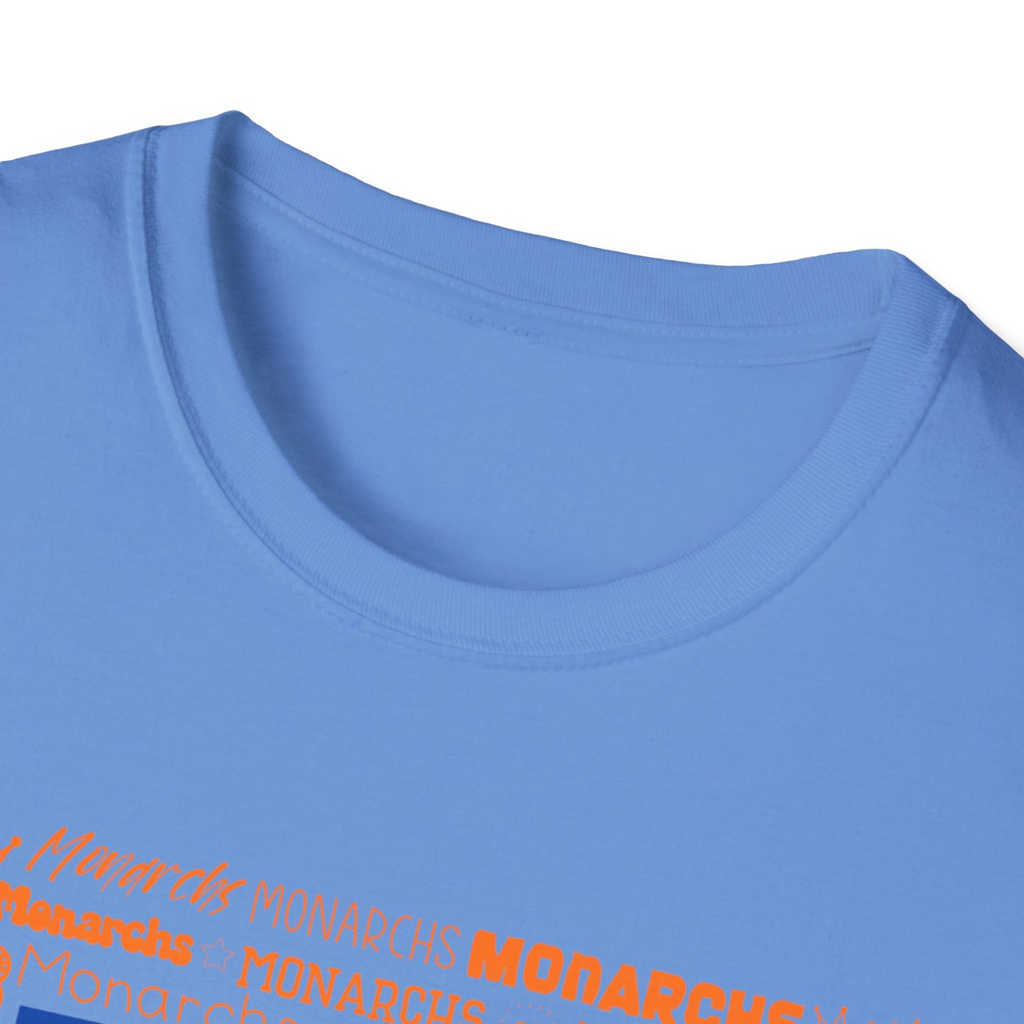 Blue Cow Print M Monarchs Unisex Softstyle T-Shirt - Monarchs Roar Graphic Tee for School Spirit