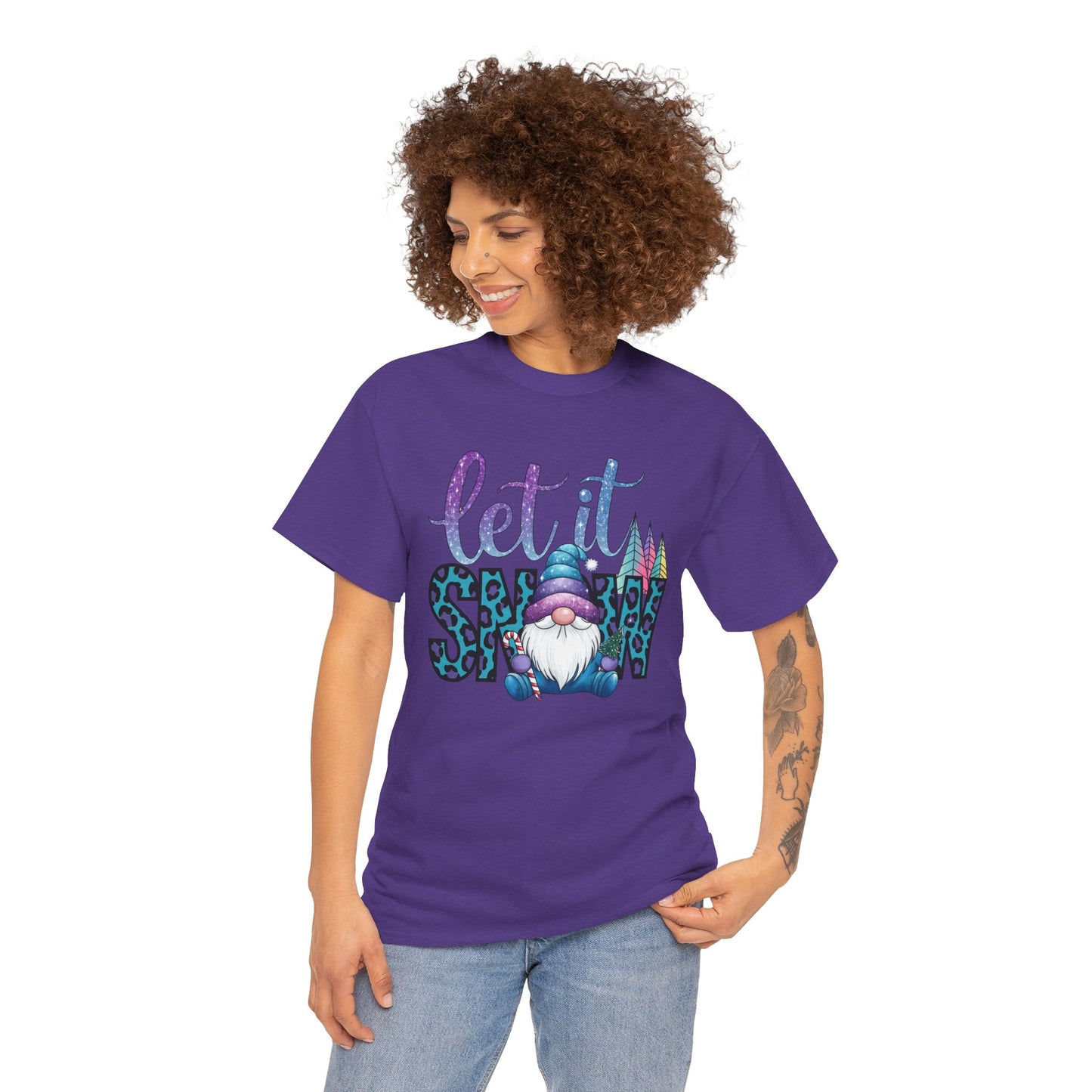 Let It Snow Unisex Heavy Cotton Tee - Fun Winter Holiday Gnome Design