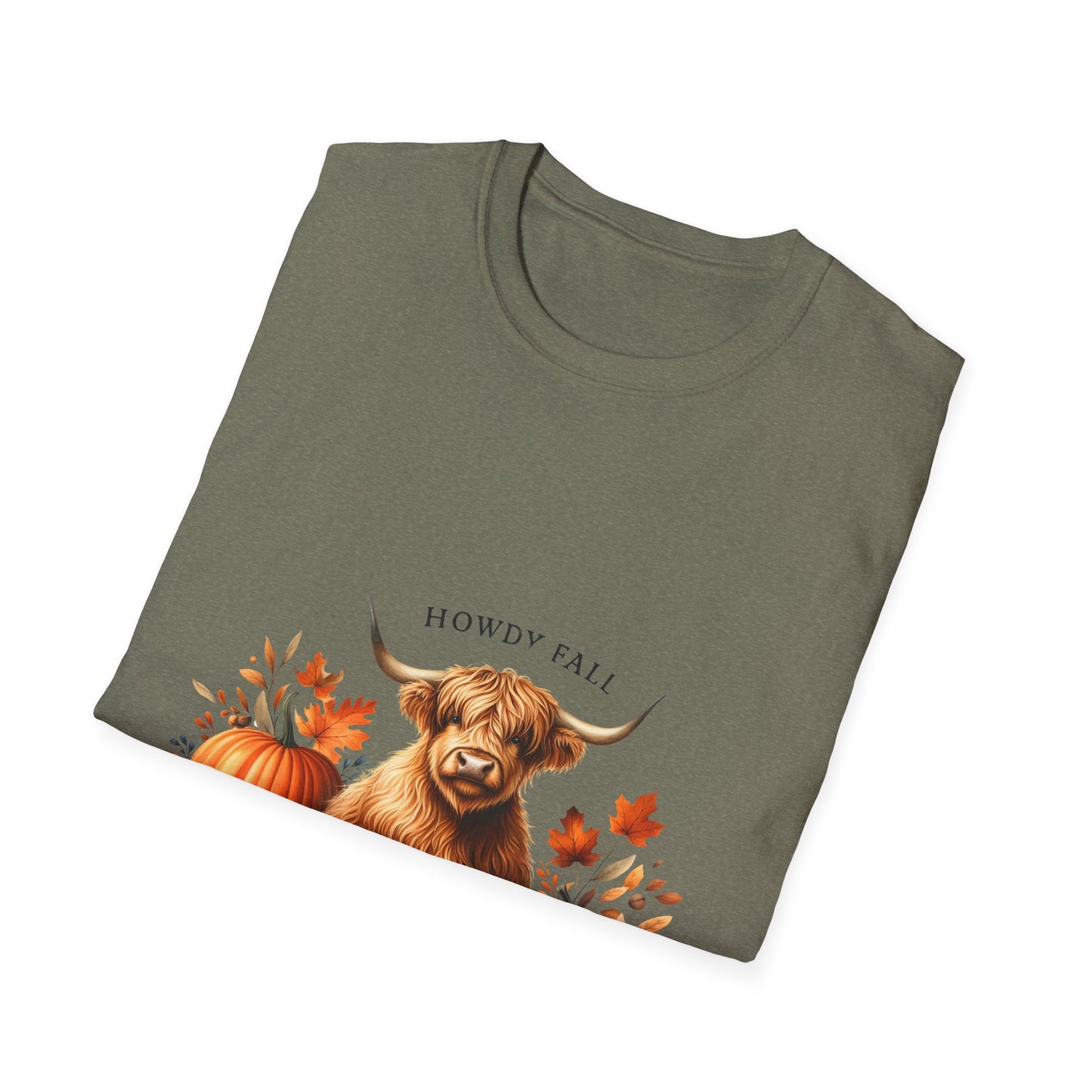 Howdy Fall-Themed Highland Cow Unisex T-Shirt - Cute Pumpkin Design