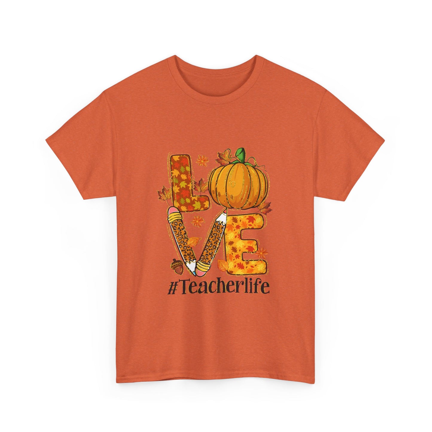Fall Teacher Life Unisex Heavy Cotton Tee - Love & Pumpkin Design