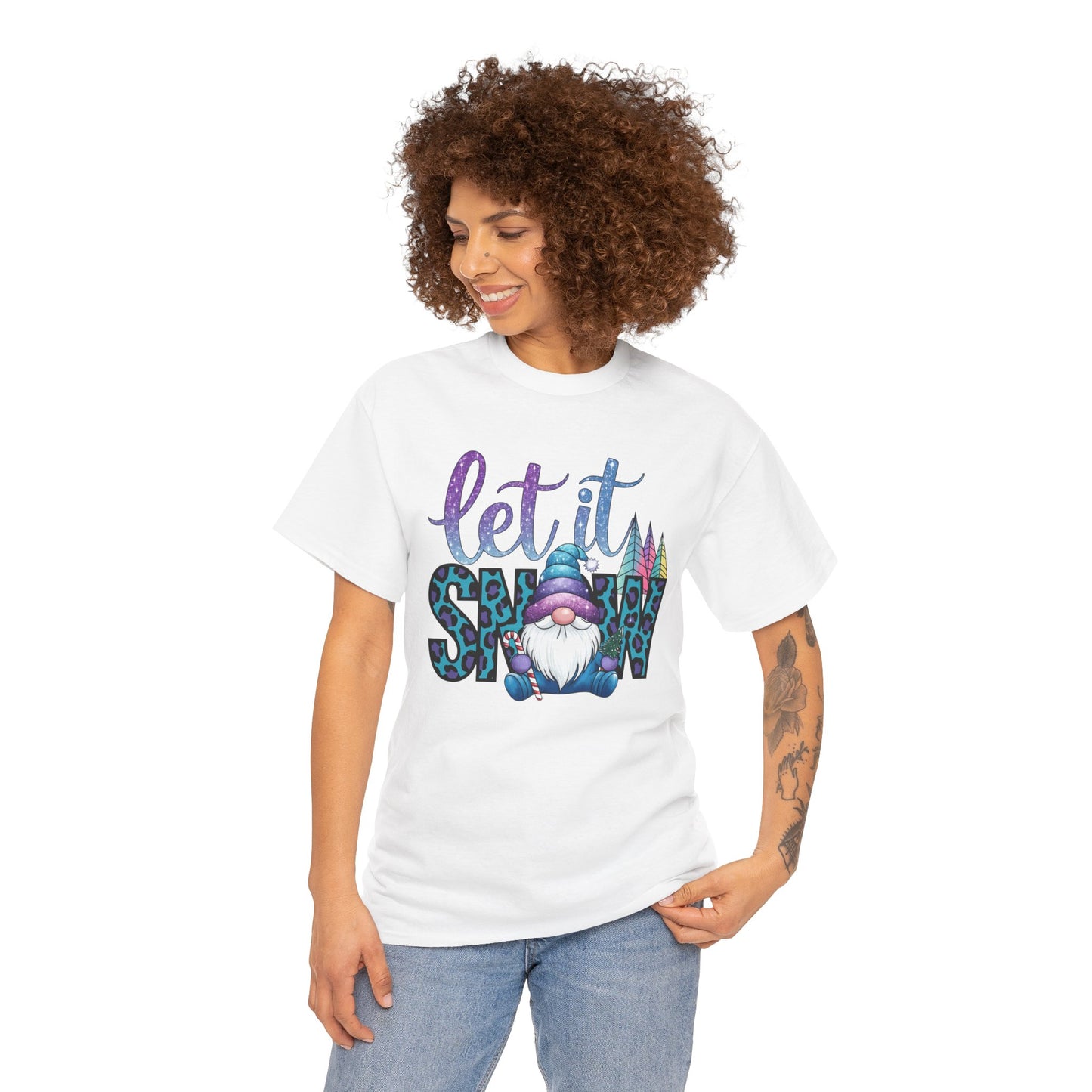 Let It Snow Unisex Heavy Cotton Tee - Fun Winter Holiday Gnome Design