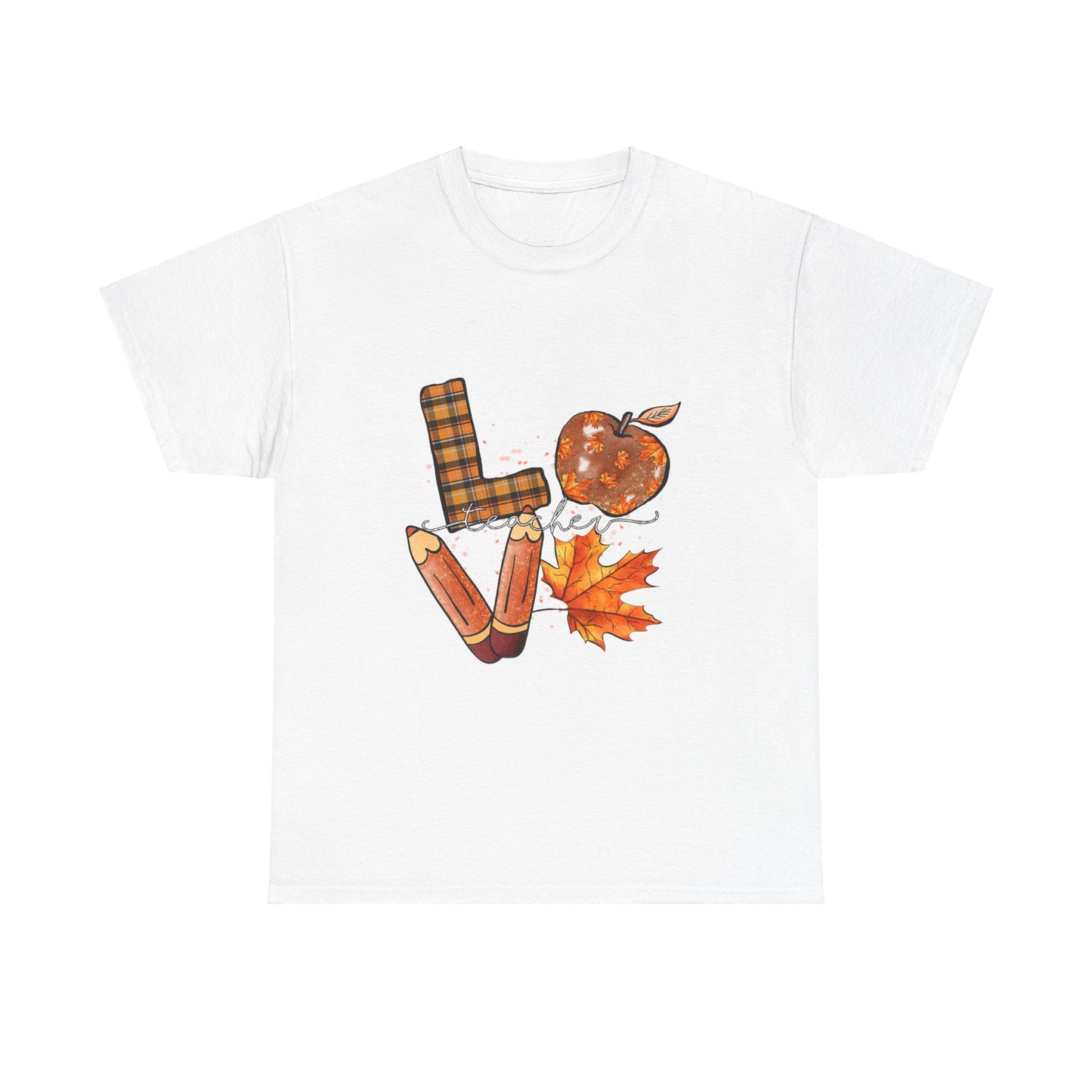 Fall Love Teacher Unisex Heavy Cotton Tee with Autumn Design