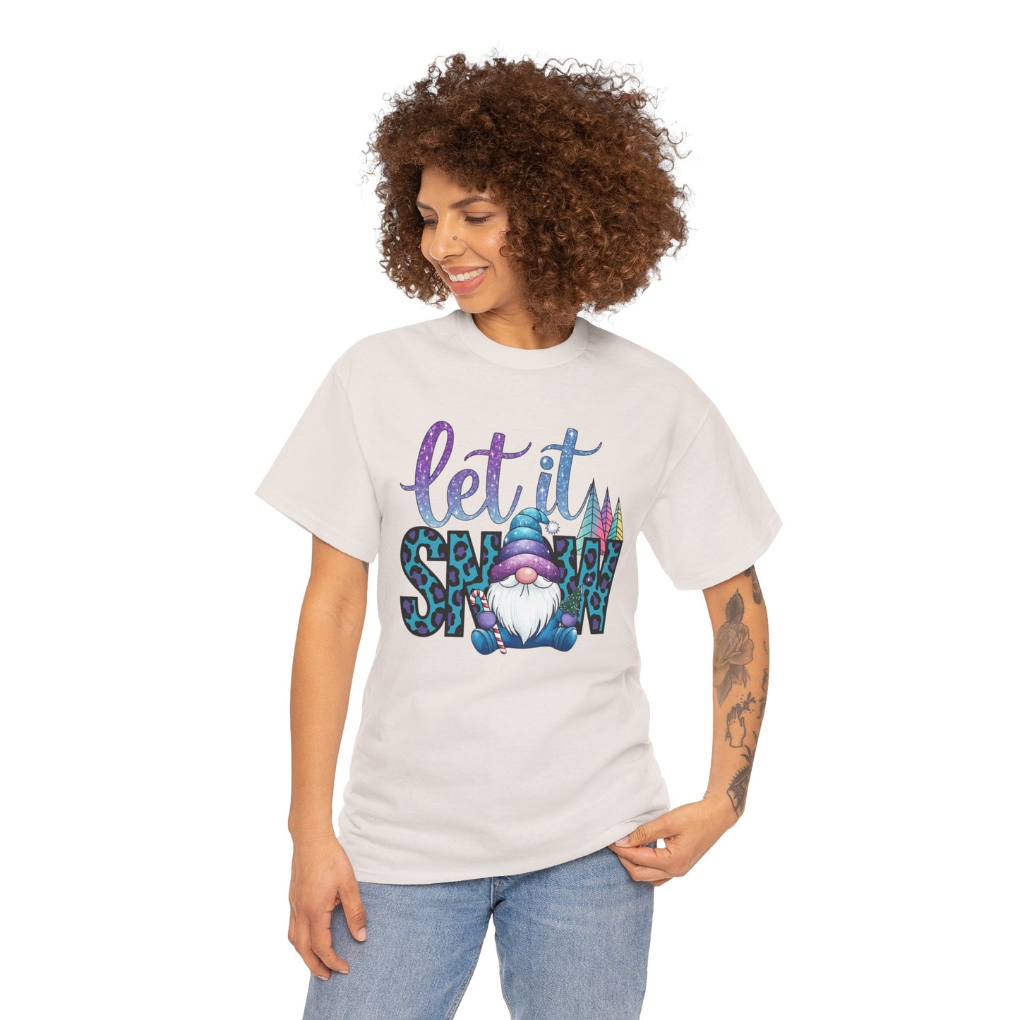 Let It Snow Unisex Heavy Cotton Tee - Fun Winter Holiday Gnome Design