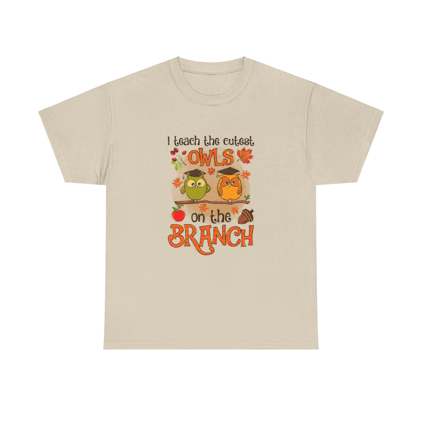 I Teacher The Cutest Owls on the Branch Fall Teacher Unisex Heavy Cotton Tee