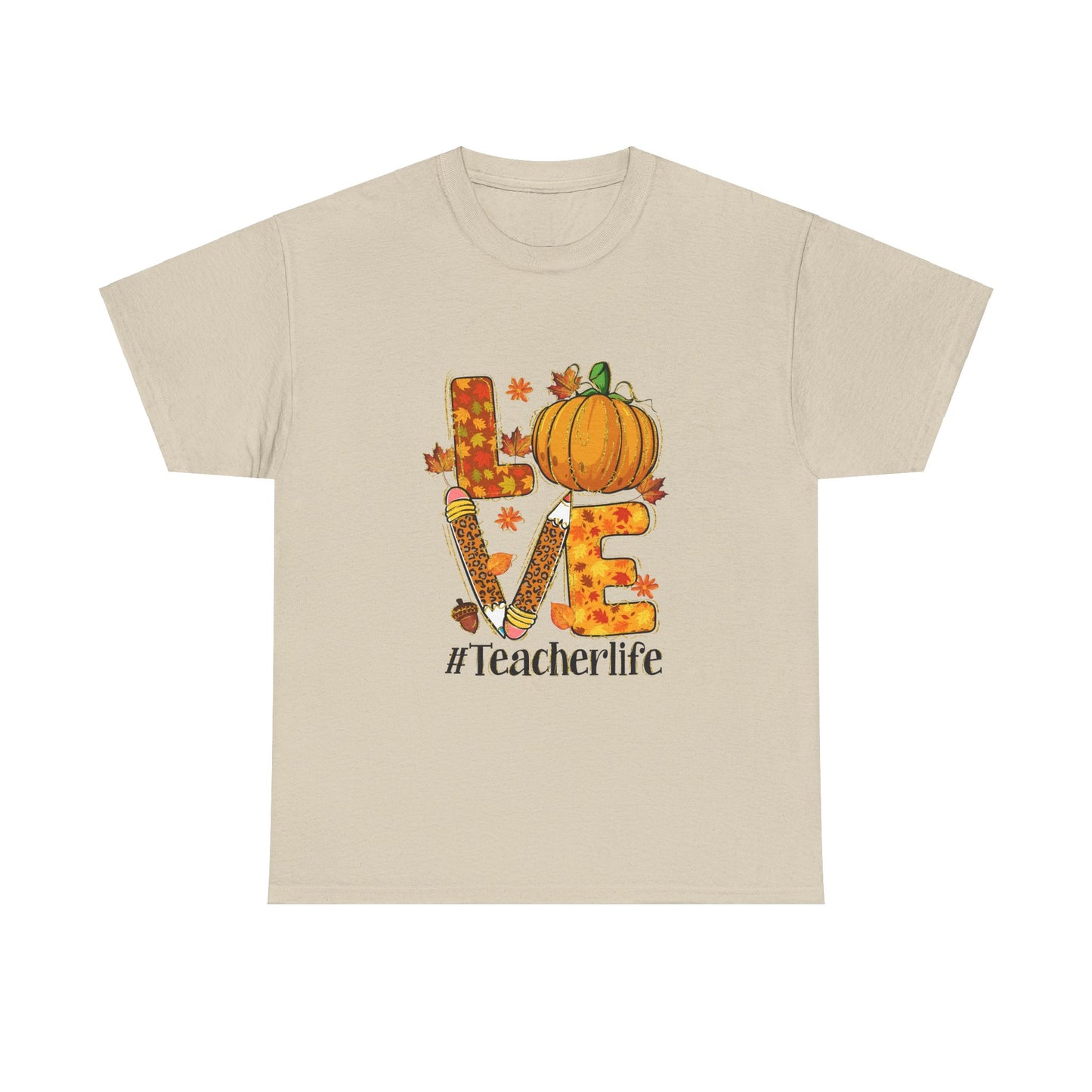 Fall Teacher Life Unisex Heavy Cotton Tee - Love & Pumpkin Design