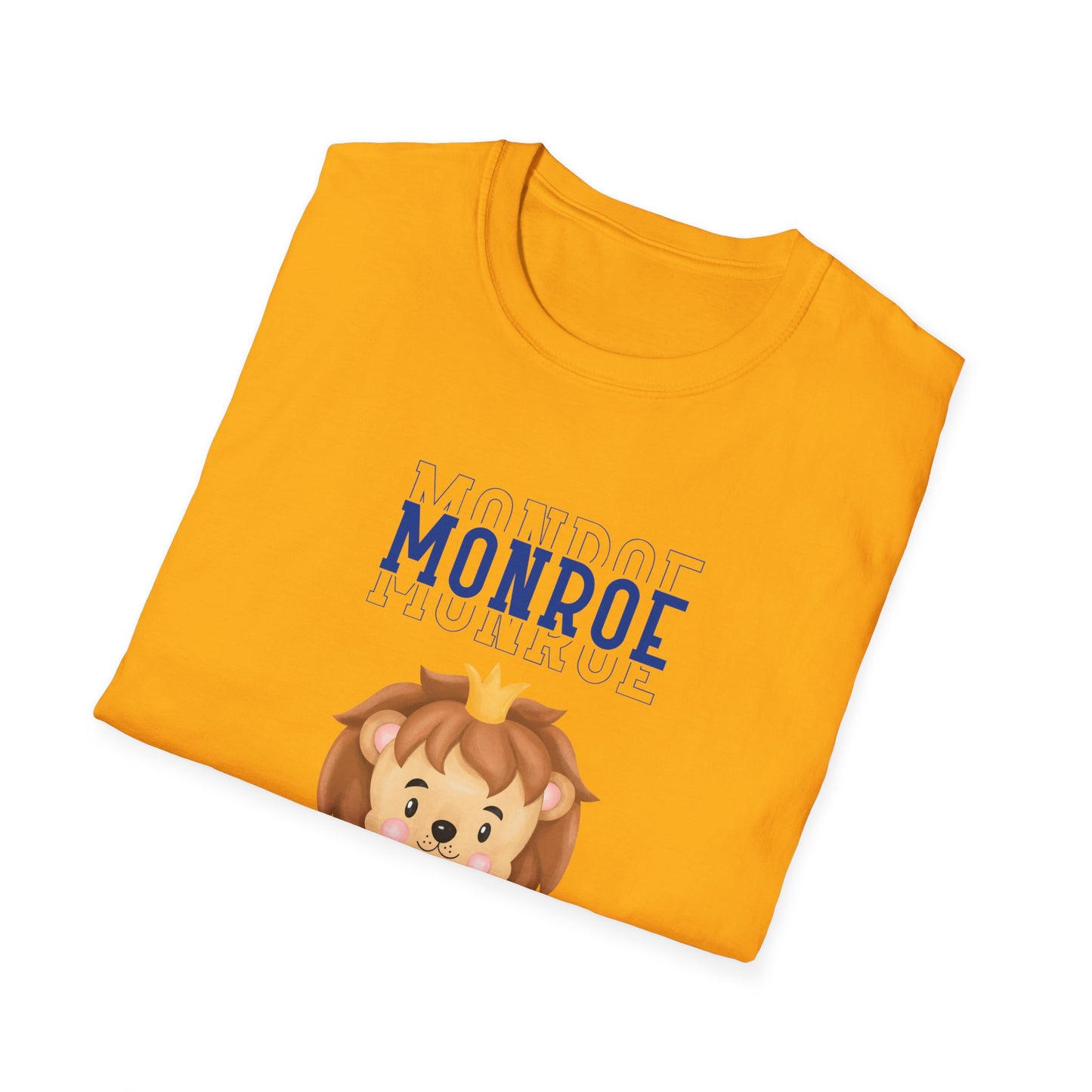 Triple Monroe Blue Lettering Cute Lion Wearing Crown Softstyle T-Shirt: Adult Unisex