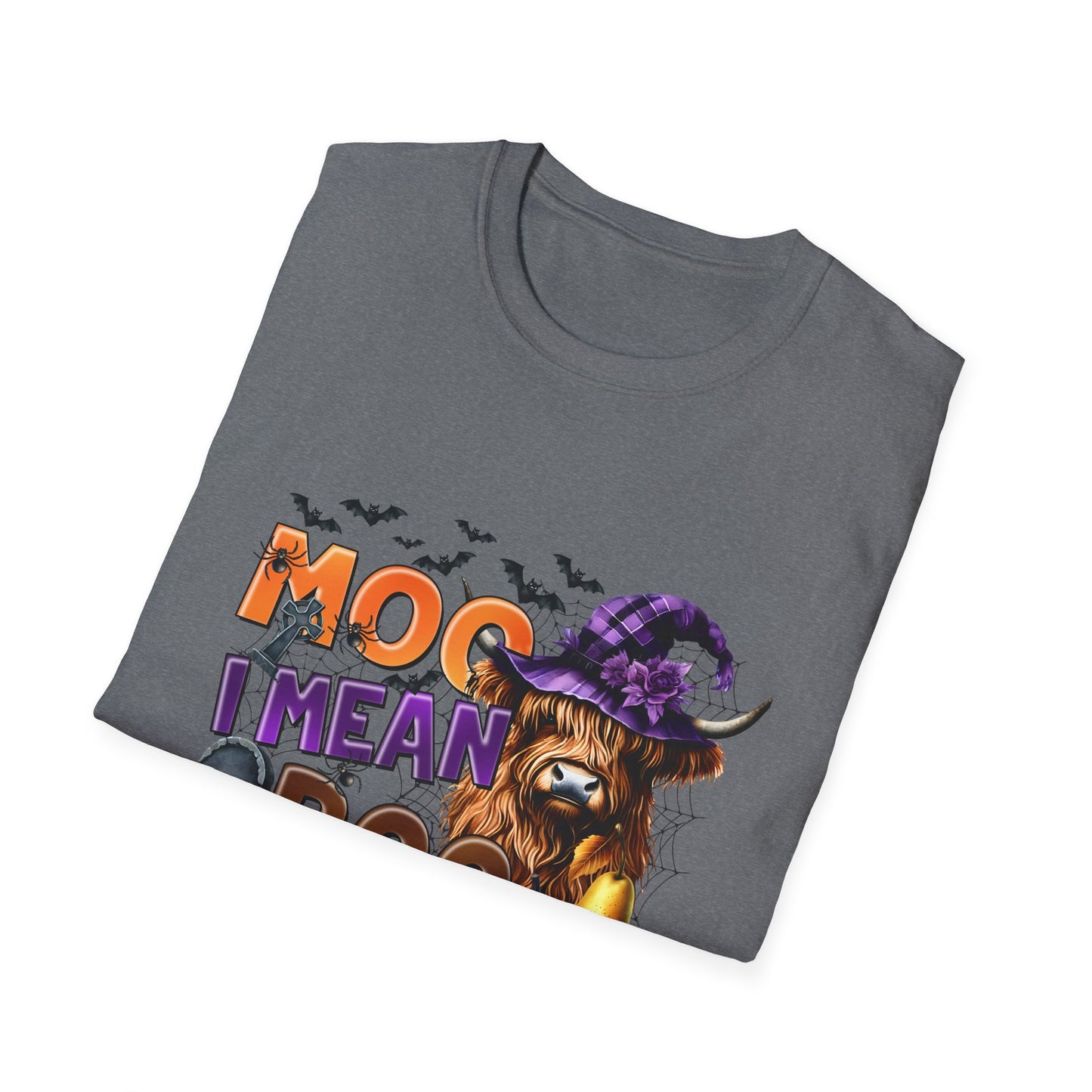 Funny Cow Halloween T-Shirt - "MOO I Mean BOO" - Unisex Softstyle Tee