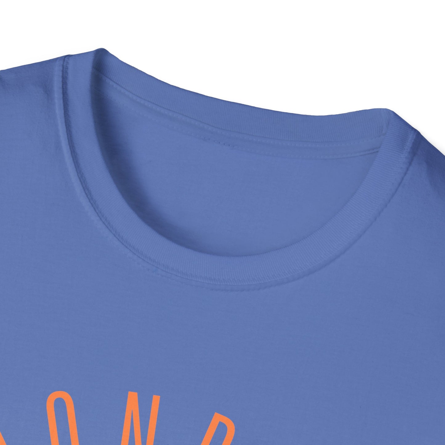 Monroe Monarchs (Orange Lettering) with Cute Grinning  Lion Adult Unisex Softstyle T-Shirt