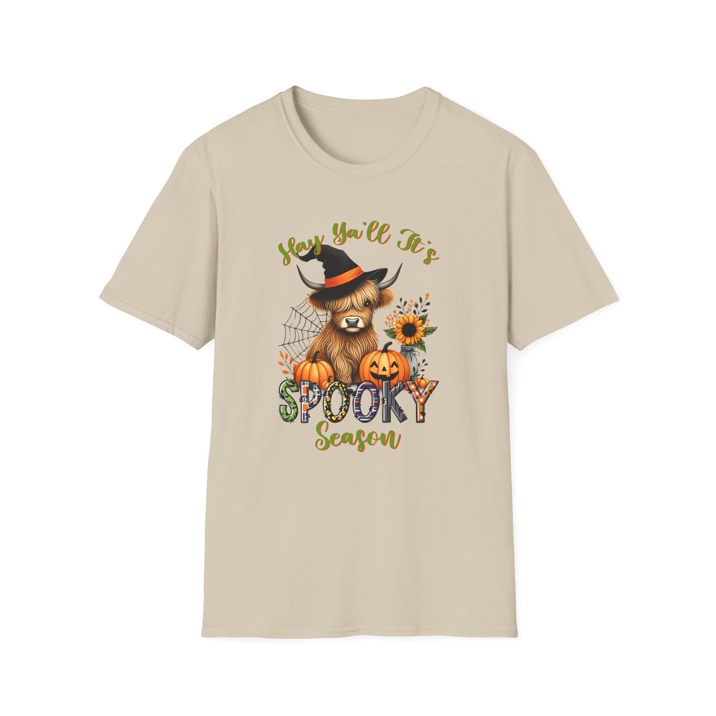 Hey Y'all It's Spooky Season Halloween Cow Unisex Softstyle T-Shirt - Perfect for Halloween Celebrations