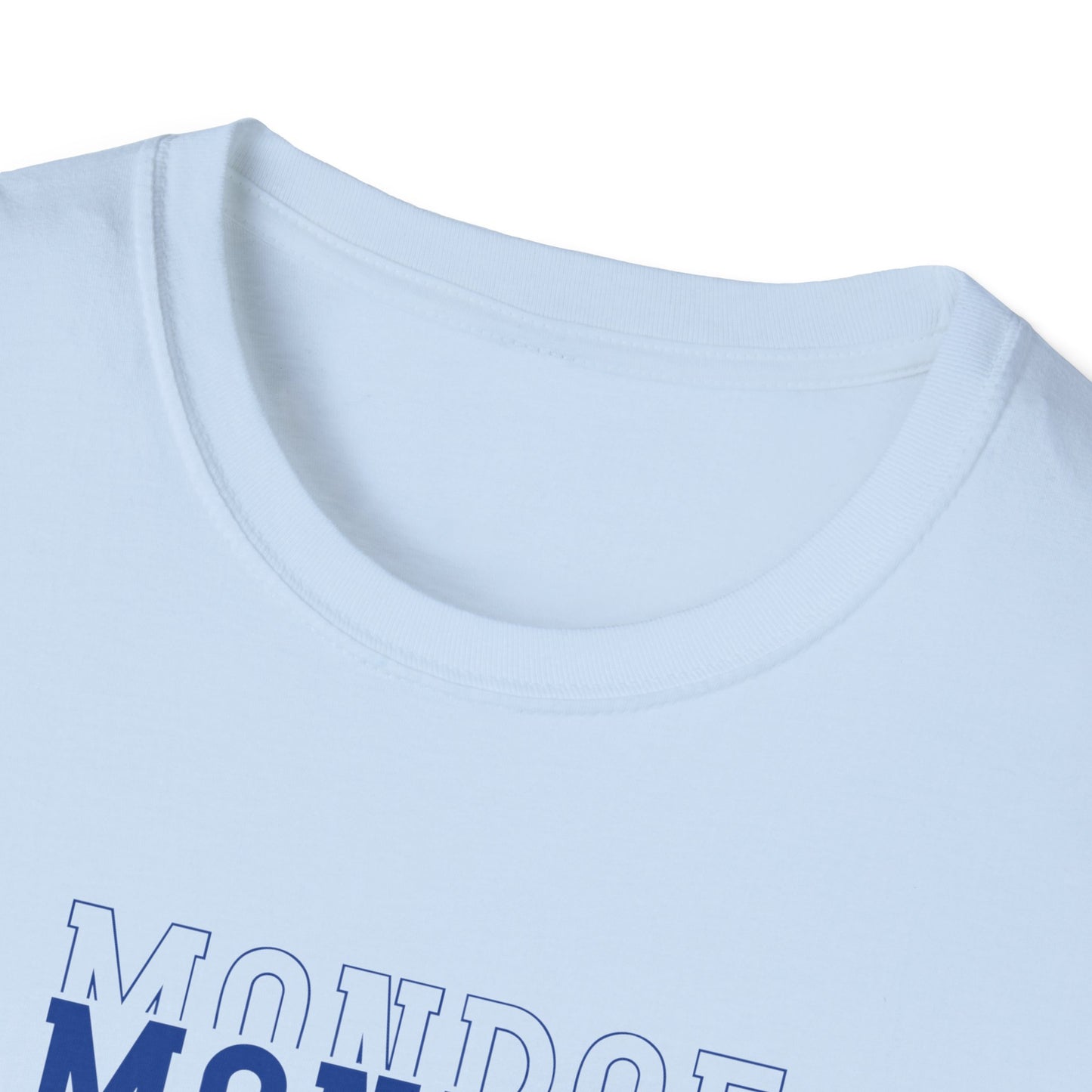 Triple Monroe Blue Lettering Cute Lion Wearing Crown Softstyle T-Shirt: Adult Unisex