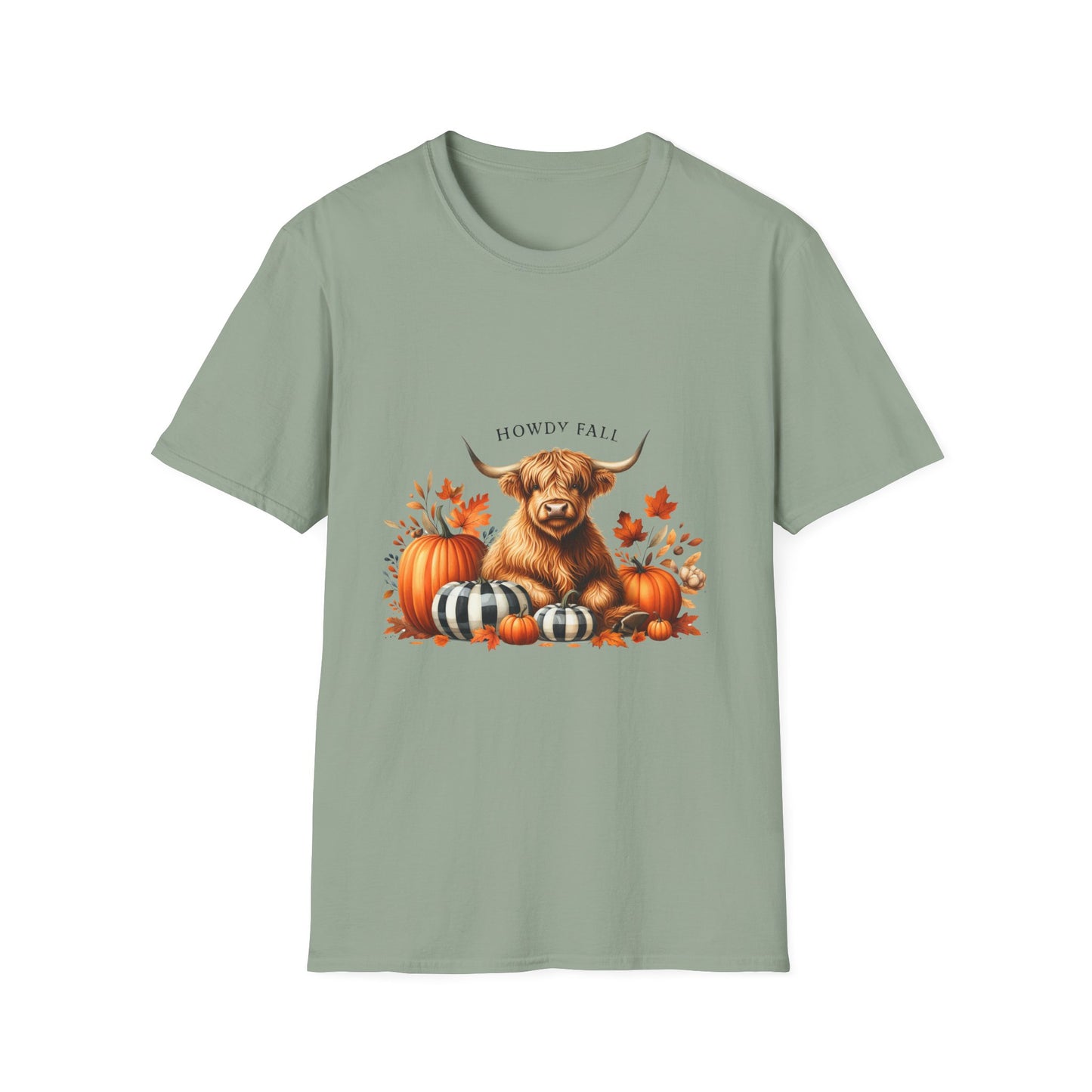 Howdy Fall-Themed Highland Cow Unisex T-Shirt - Cute Pumpkin Design
