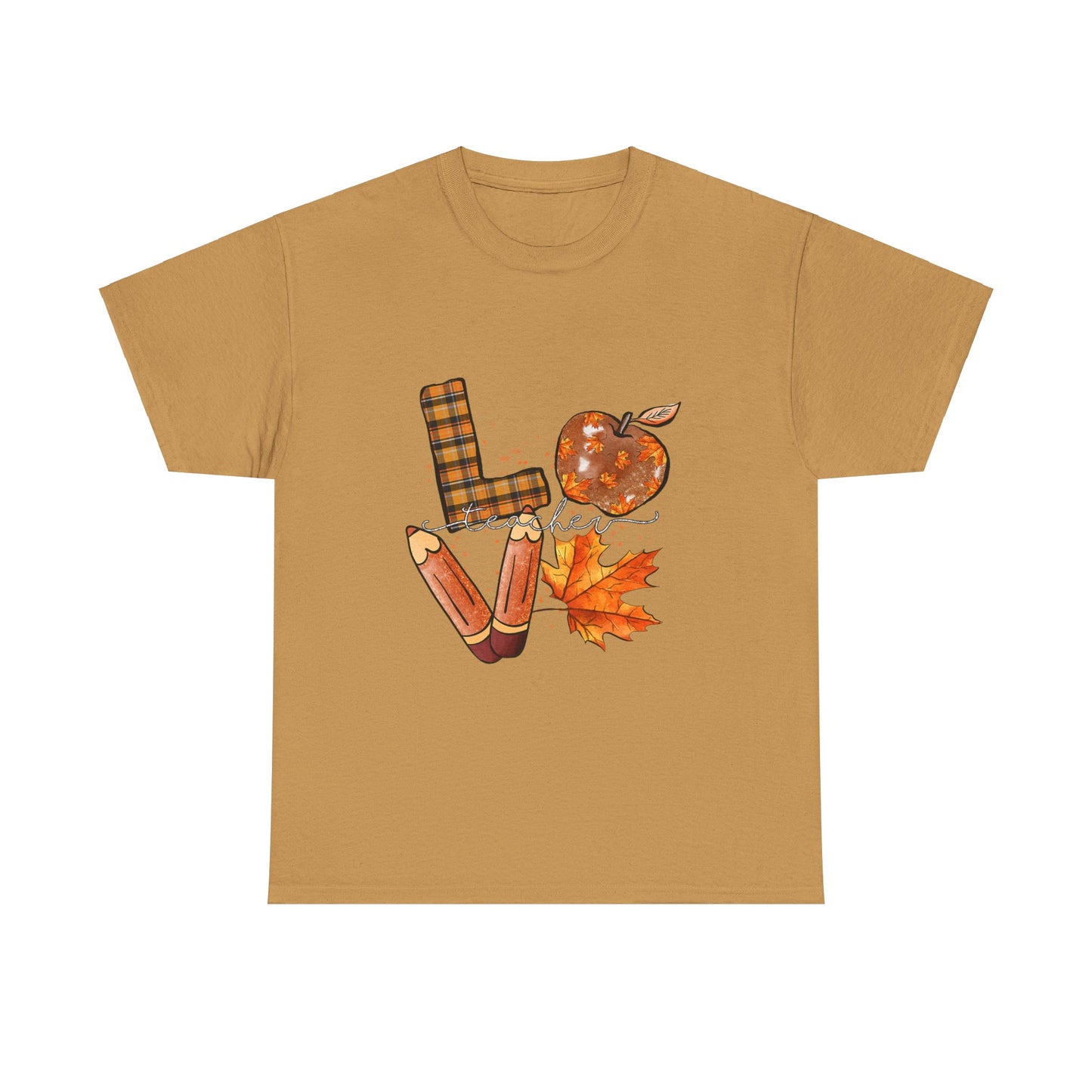 Fall Love Teacher Unisex Heavy Cotton Tee with Autumn Design