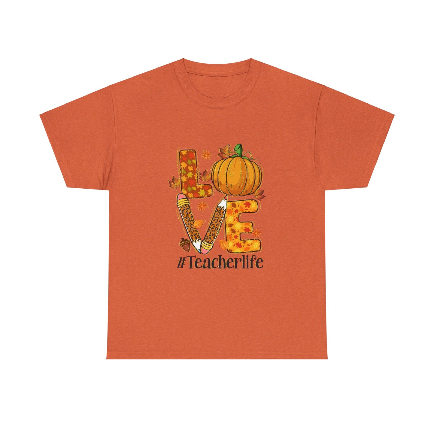 Fall Teacher Life Unisex Heavy Cotton Tee - Love & Pumpkin Design