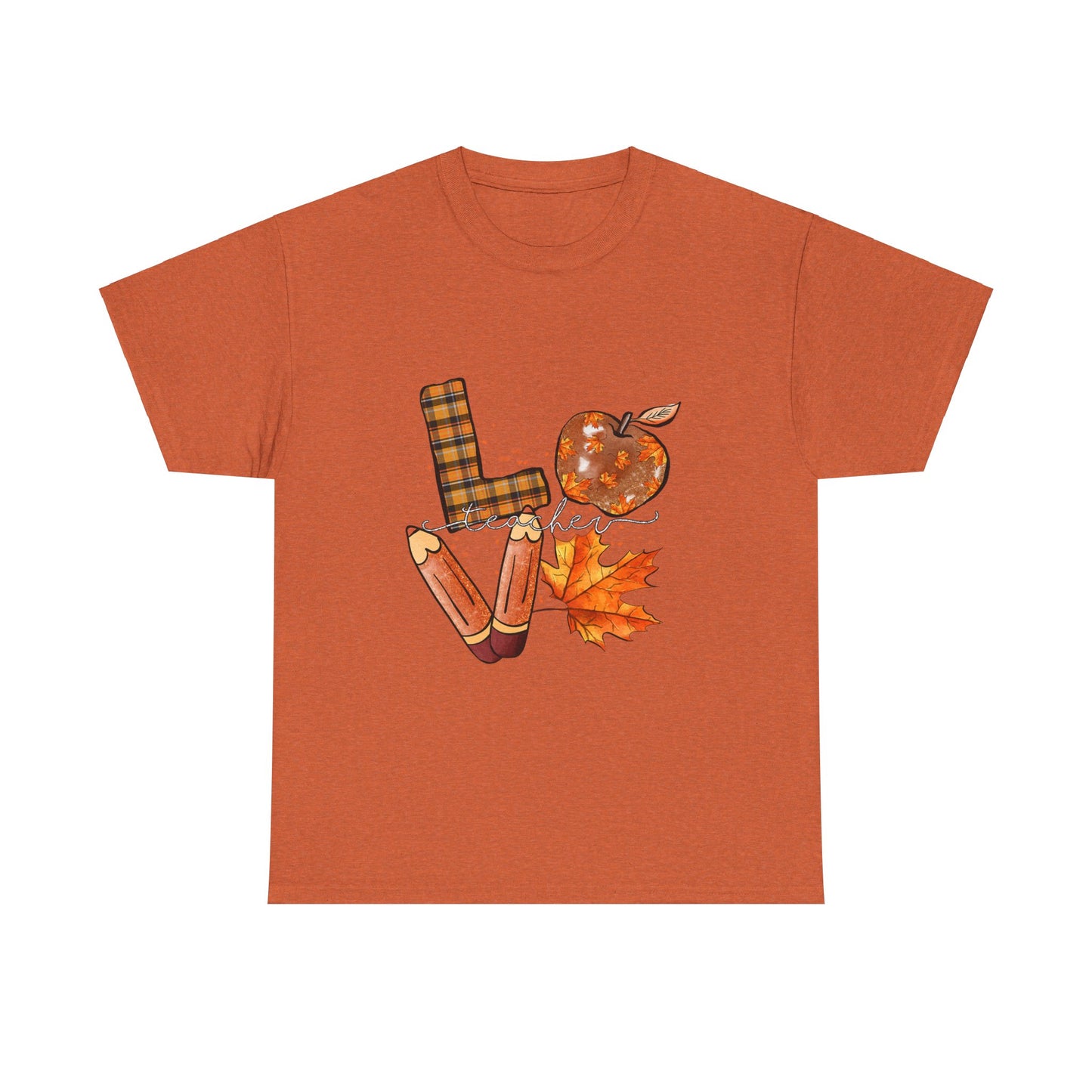 Fall Love Teacher Unisex Heavy Cotton Tee with Autumn Design