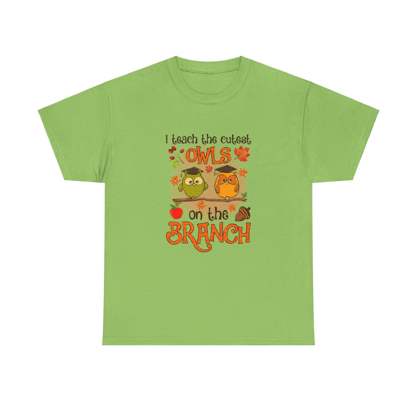 I Teacher The Cutest Owls on the Branch Fall Teacher Unisex Heavy Cotton Tee