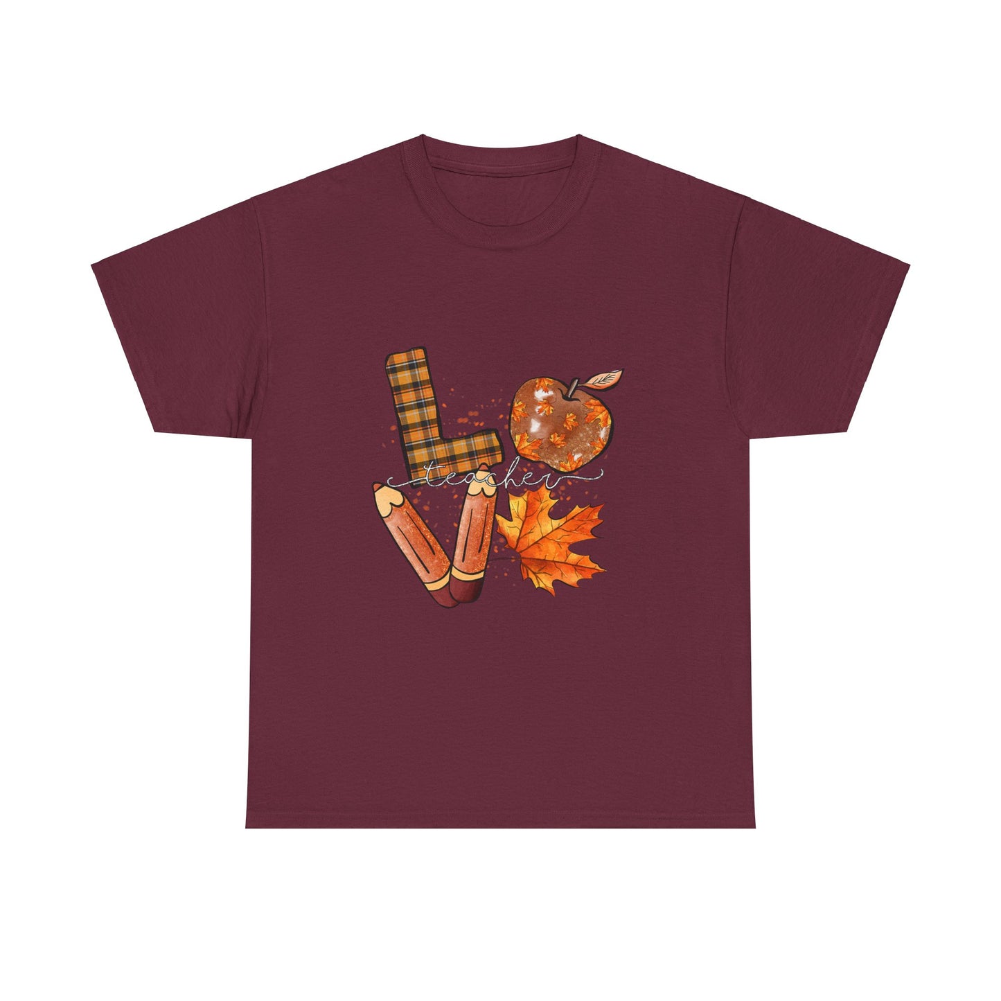 Fall Love Teacher Unisex Heavy Cotton Tee with Autumn Design