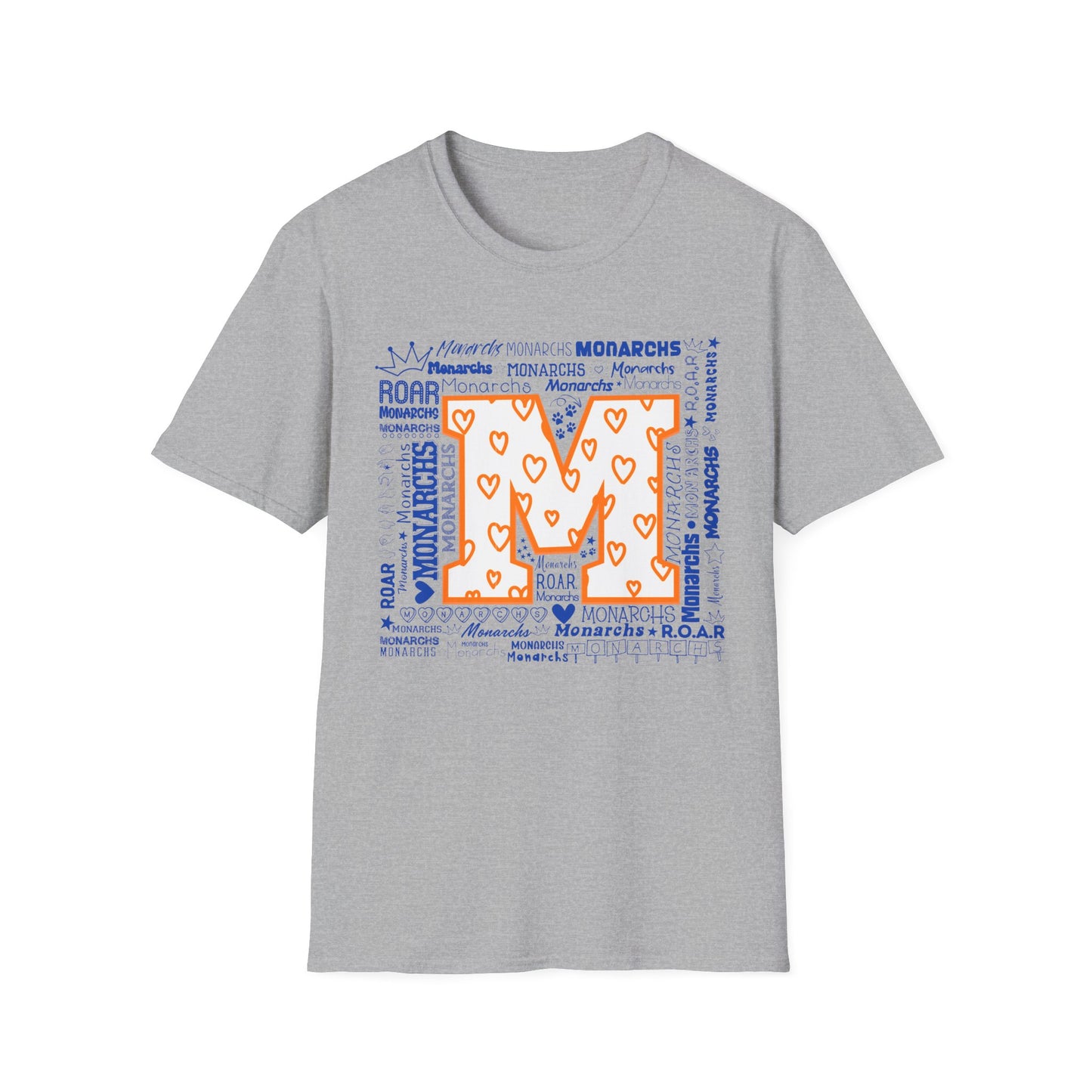 Orange Hearts M  Monarch  Unisex Softstyle T-Shirt - Perfect for School Spirit and Celebrations