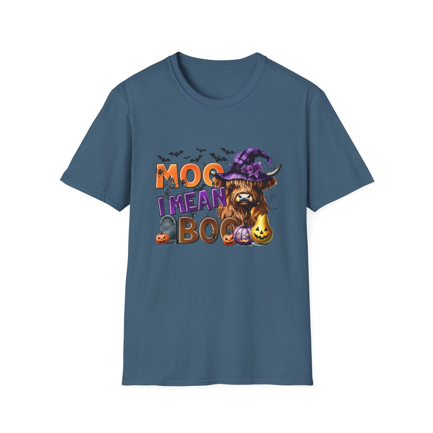 Funny Cow Halloween T-Shirt - "MOO I Mean BOO" - Unisex Softstyle Tee