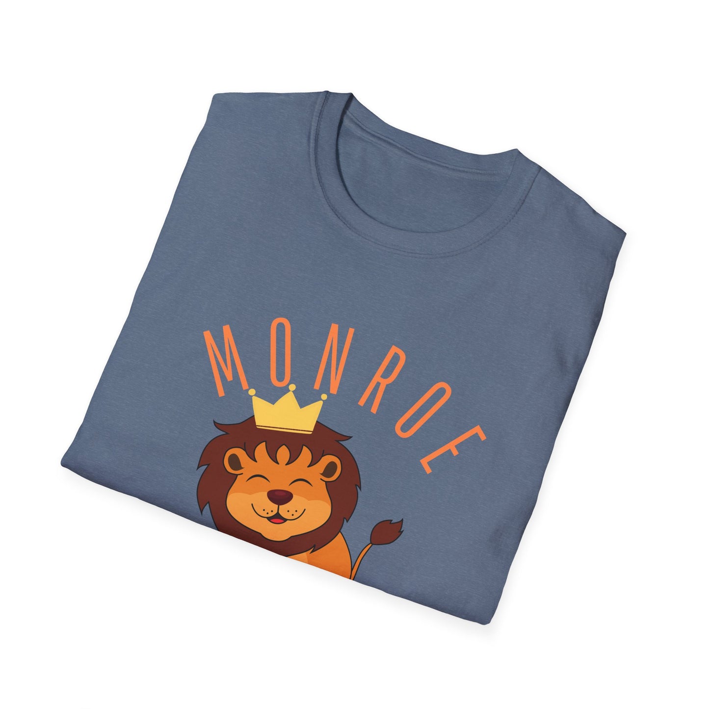 Monroe Monarchs (Orange Lettering) with Cute Grinning  Lion Adult Unisex Softstyle T-Shirt