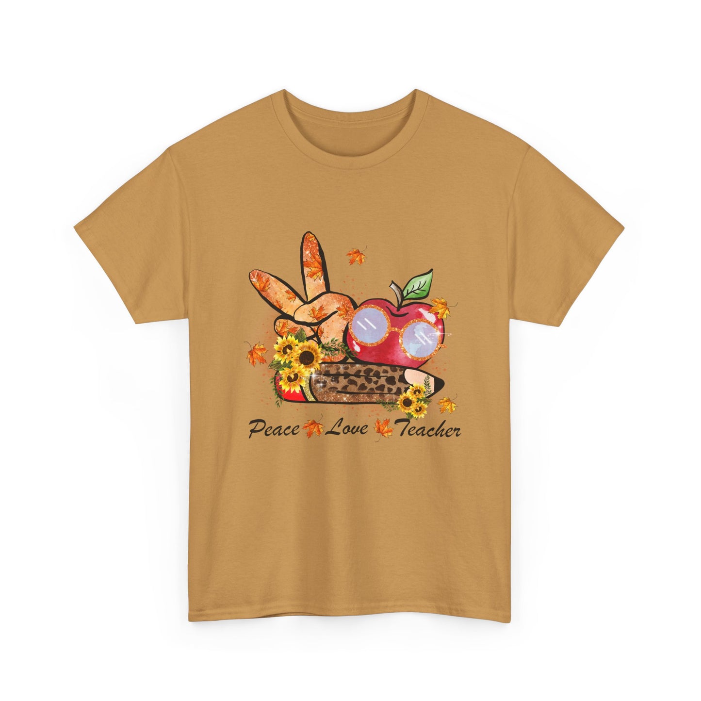 Peace Love Teacher Fall Unisex Heavy Cotton Tee